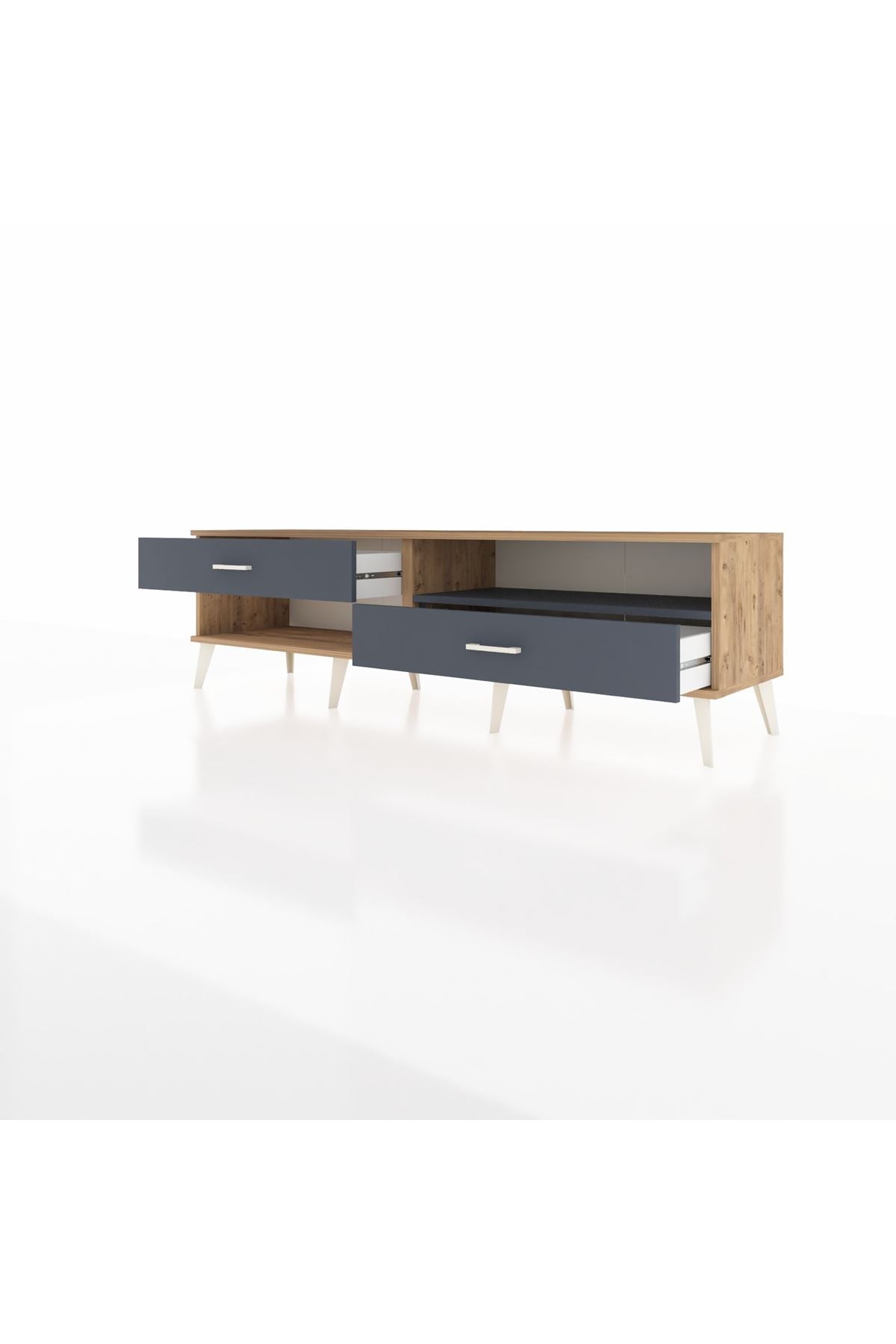 Hyperion TV Ünitesi Tek Raflı 2 Çekmeceli  176x44x51 Çam-Antrasit/Antrasit