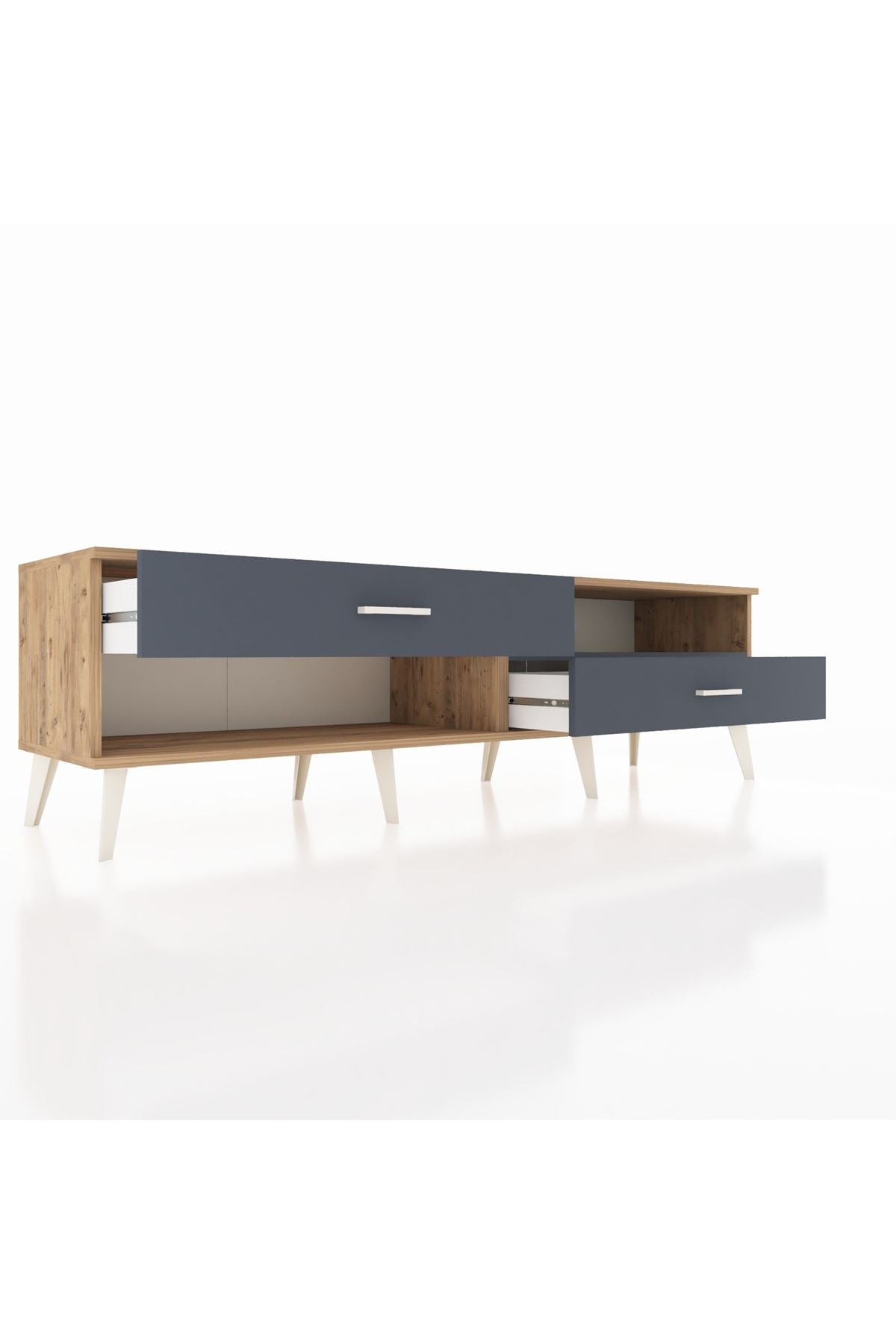 Hyperion TV Ünitesi Tek Raflı 2 Çekmeceli  176x44x51 Çam-Antrasit/Antrasit