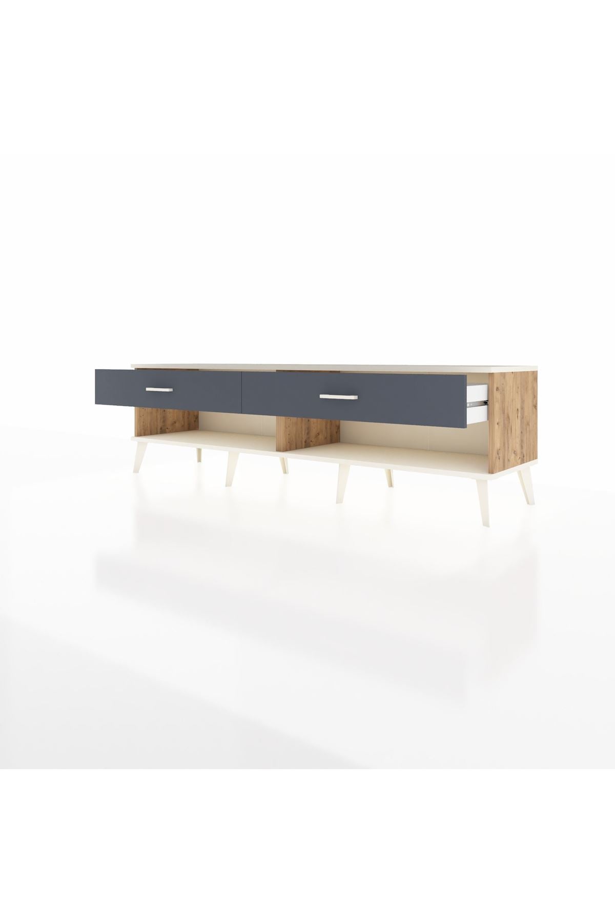 Hyperion TV Ünitesi 2 Çekmeceli  176x44x51 Çam-Aytaşı/Antrasit