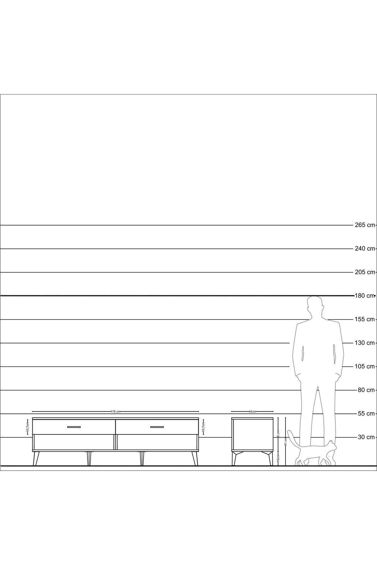Hyperion TV Ünitesi 2 Çekmeceli  176x44x51 Çam-Antrasit/Aytaşı
