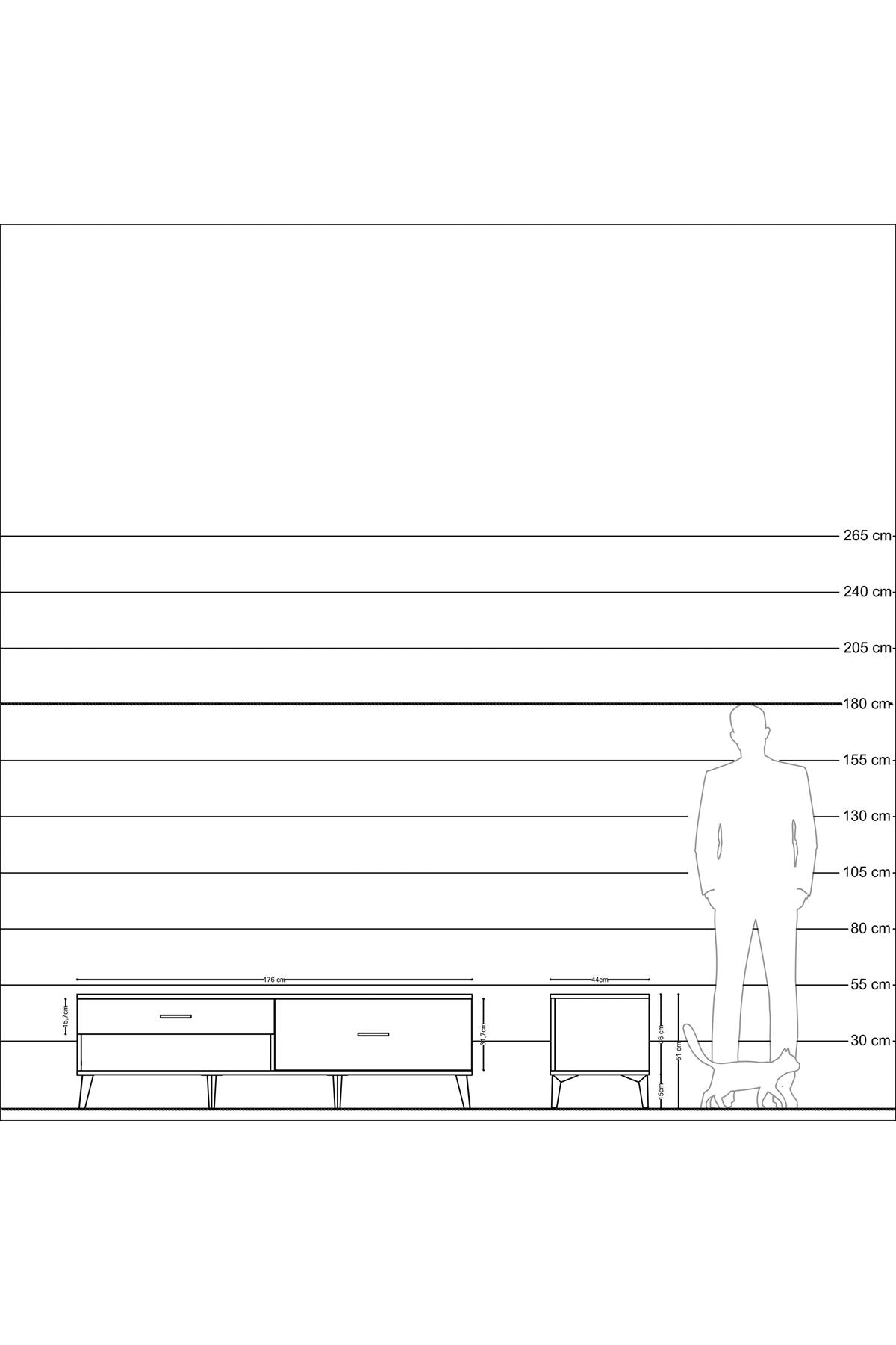 Hyperion TV Ünitesi 2 Çekmeceli  176x44x51 Antrasit-Aytaşı/Aytaşı