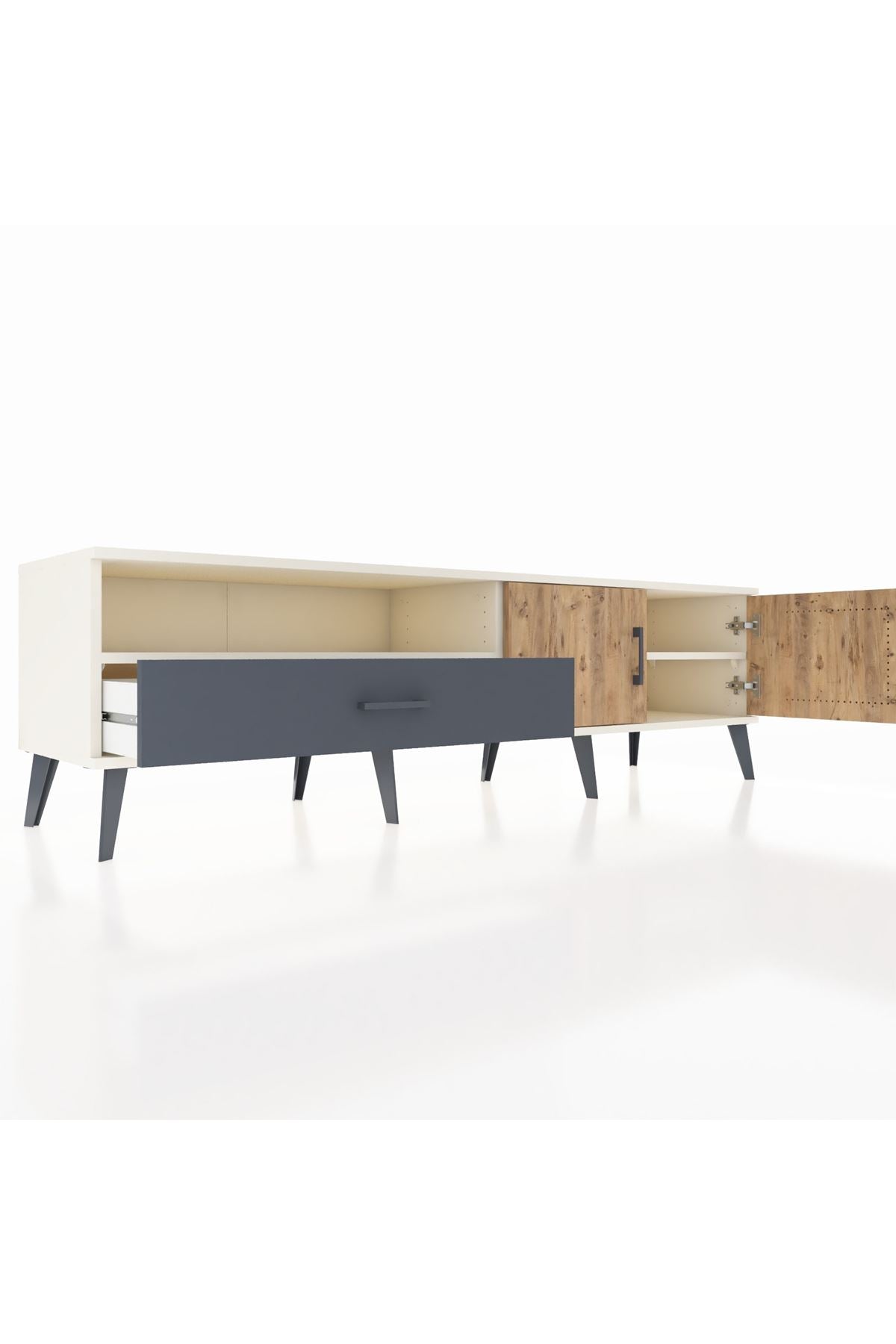 Hyperion TV Ünitesi 2 Raflı Tek Çekmeceli 2 Kapaklı 176x44x51 Aytaşı-Çam/Antrasit