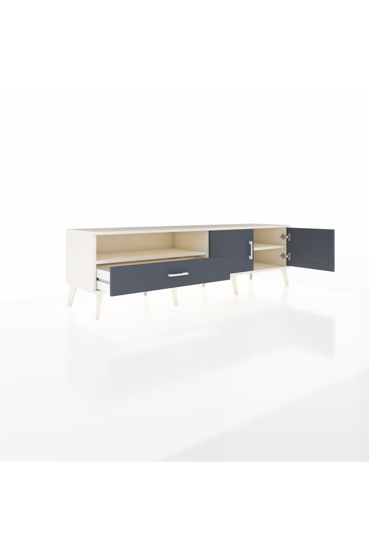 Hyperion TV Ünitesi 2 Raflı Tek Çekmeceli 2 Kapaklı 176x44x51 Aytaşı-Antrasit/Antrasit