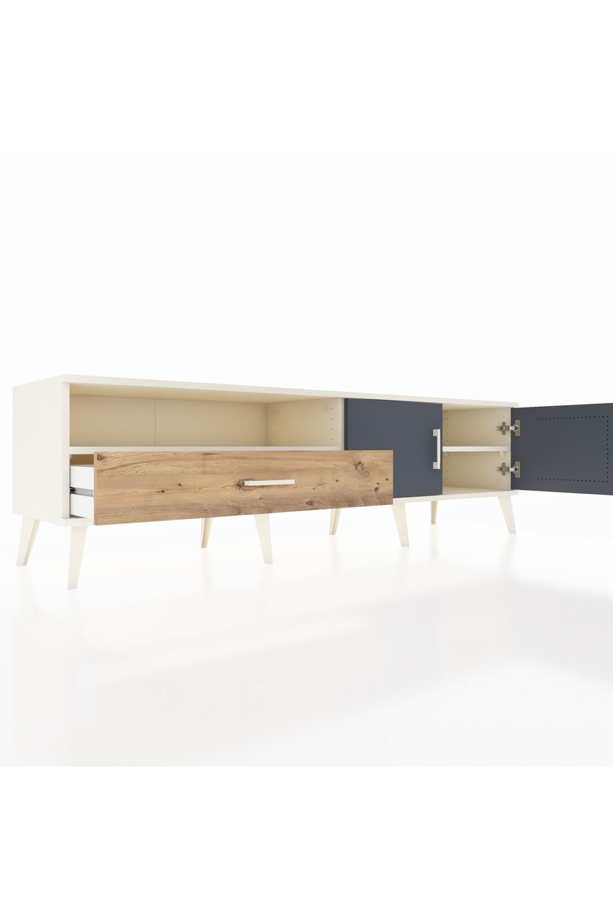 Hyperion TV Ünitesi 2 Raflı Tek Çekmeceli 2 Kapaklı 176x44x51 Aytaşı-Antrasit/Çam