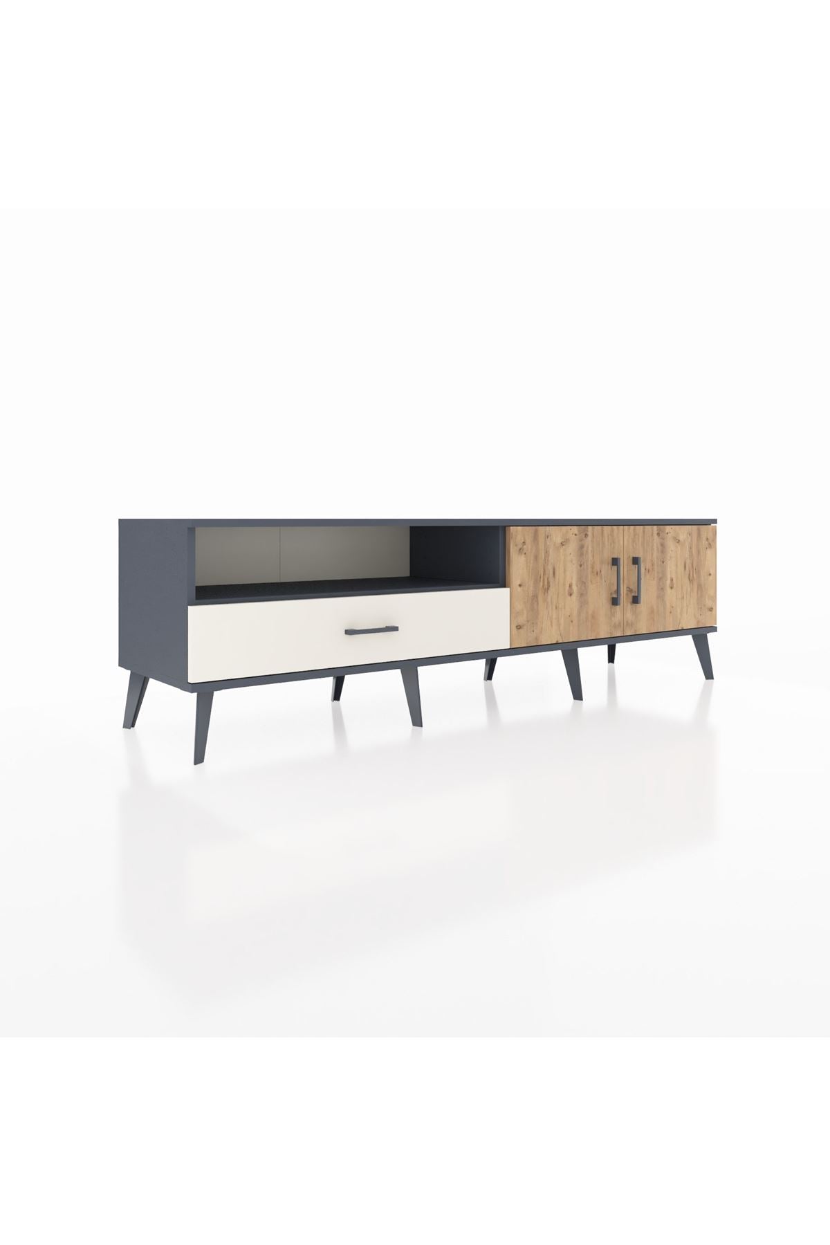 Hyperion TV Ünitesi 2 Raflı Tek Çekmeceli 2 Kapaklı 176x44x51 Antrasit-Çam/Aytaşı