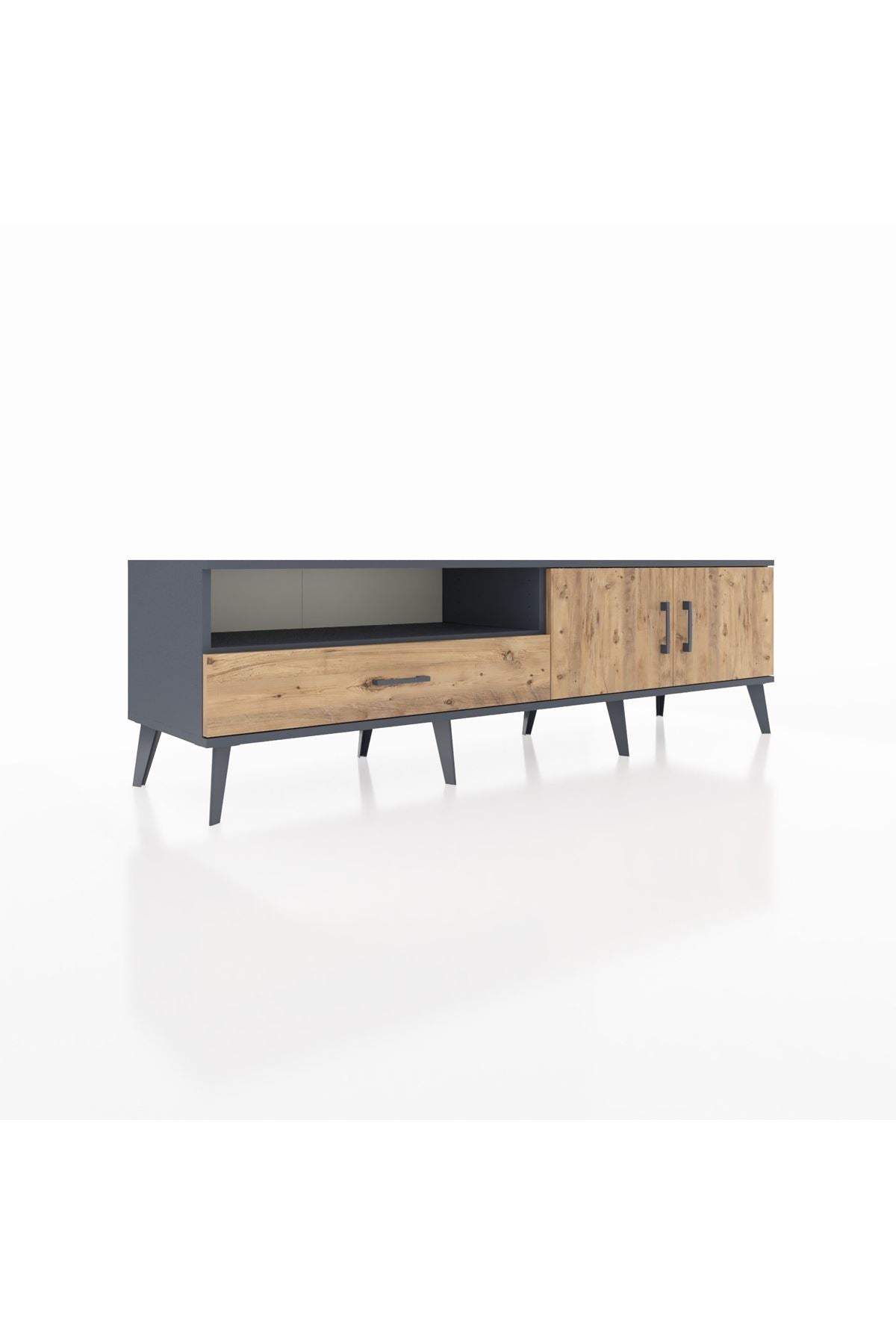 Hyperion TV Ünitesi 2 Raflı Tek Çekmeceli 2 Kapaklı 176x44x51 Antrasit-Çam/Çam