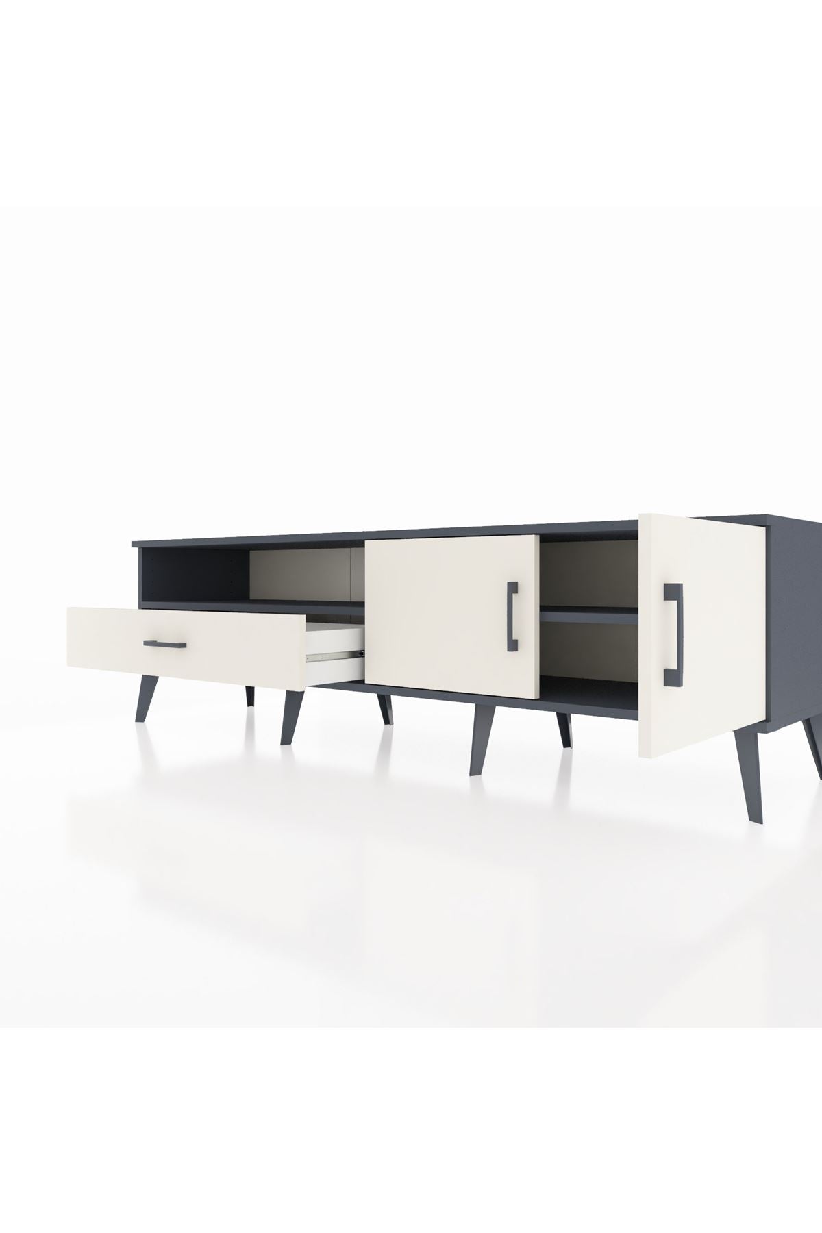 Hyperion TV Ünitesi 2 Raflı Tek Çekmeceli 2 Kapaklı 176x44x51 Antrasit-Aytaşı/Aytaşı