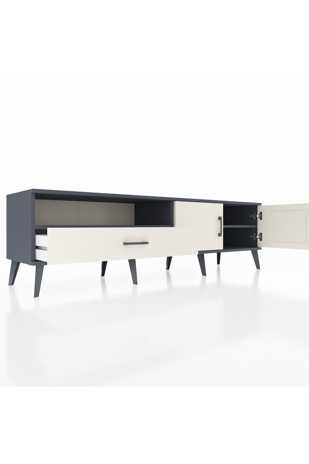 Hyperion TV Ünitesi 2 Raflı Tek Çekmeceli 2 Kapaklı 176x44x51 Antrasit-Aytaşı/Aytaşı