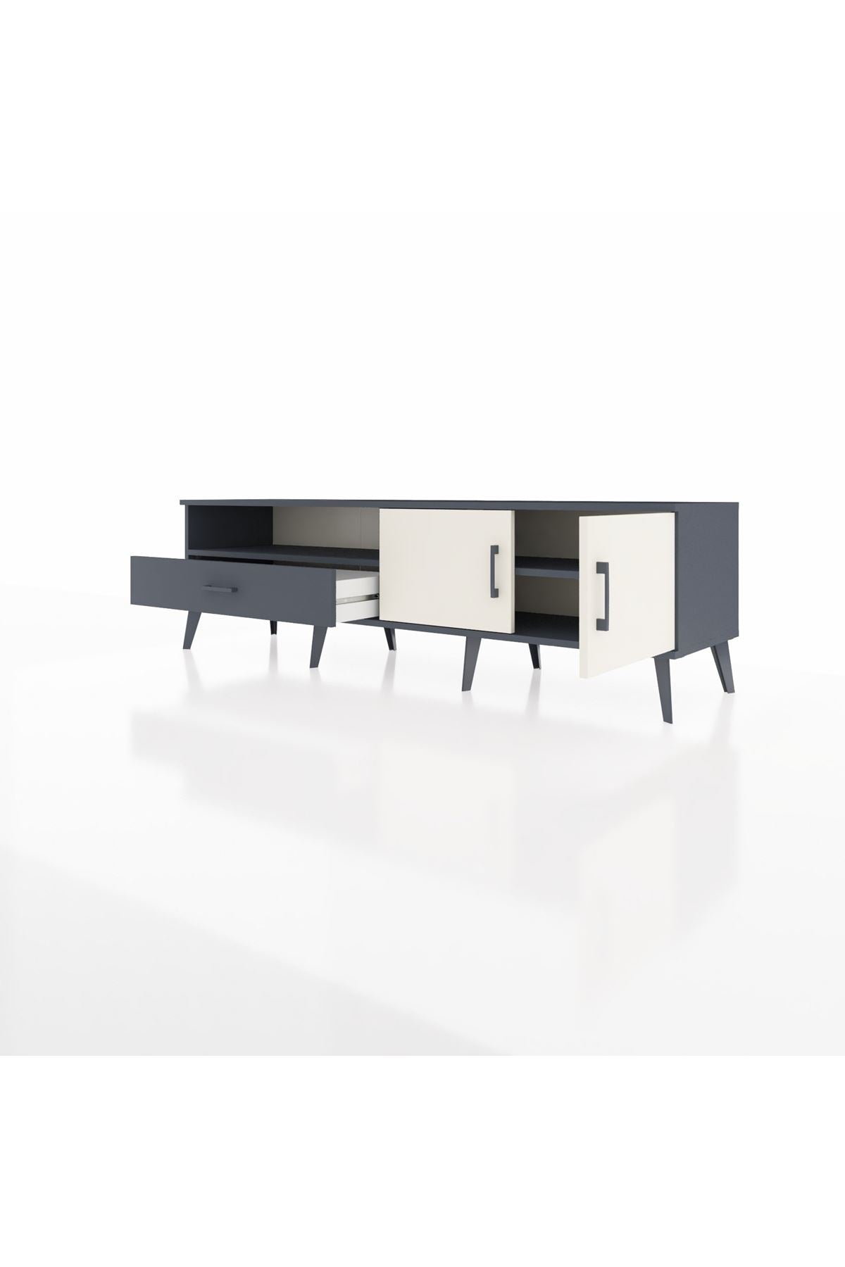 Hyperion TV Ünitesi 2 Raflı Tek Çekmeceli 2 Kapaklı 176x44x51 Antrasit-Aytaşı/Antrasit