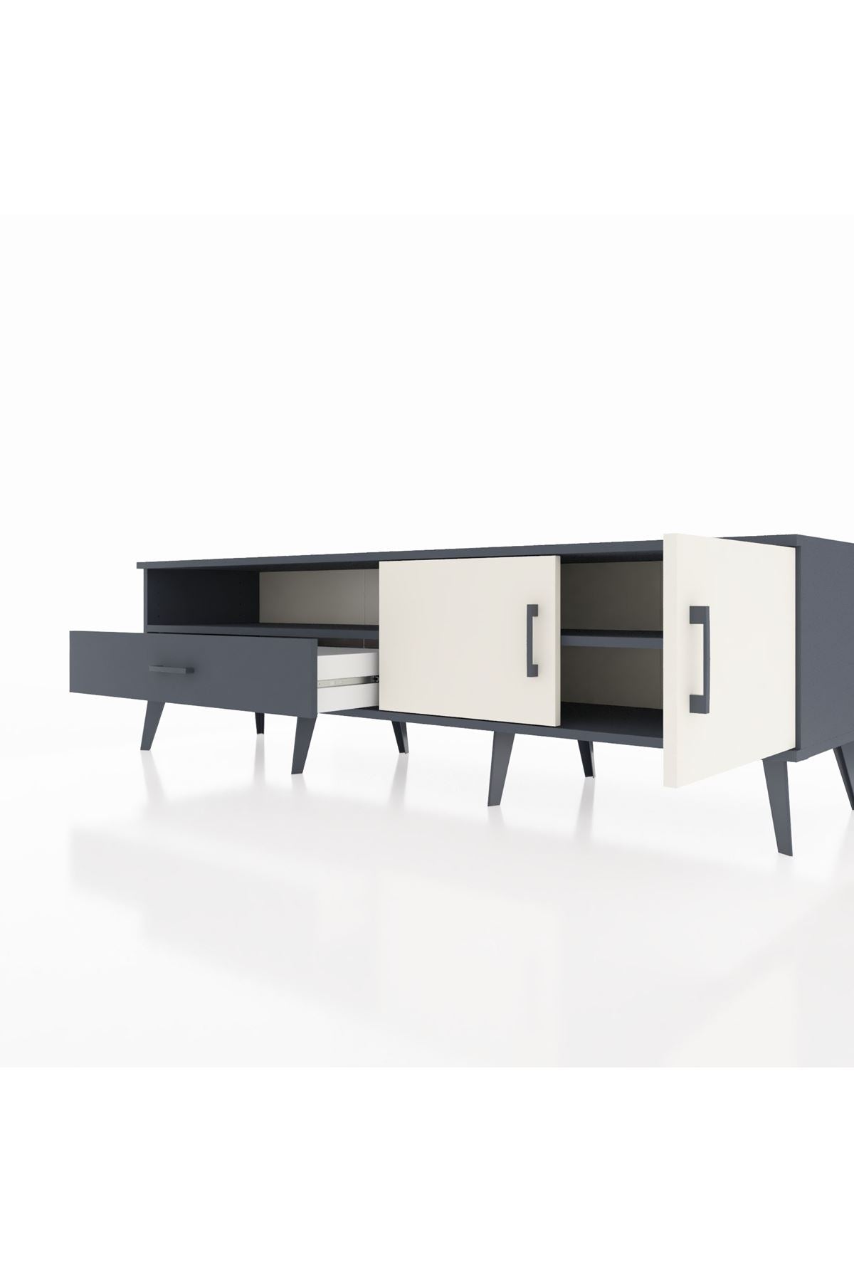 Hyperion TV Ünitesi 2 Raflı Tek Çekmeceli 2 Kapaklı 176x44x51 Antrasit-Aytaşı/Antrasit