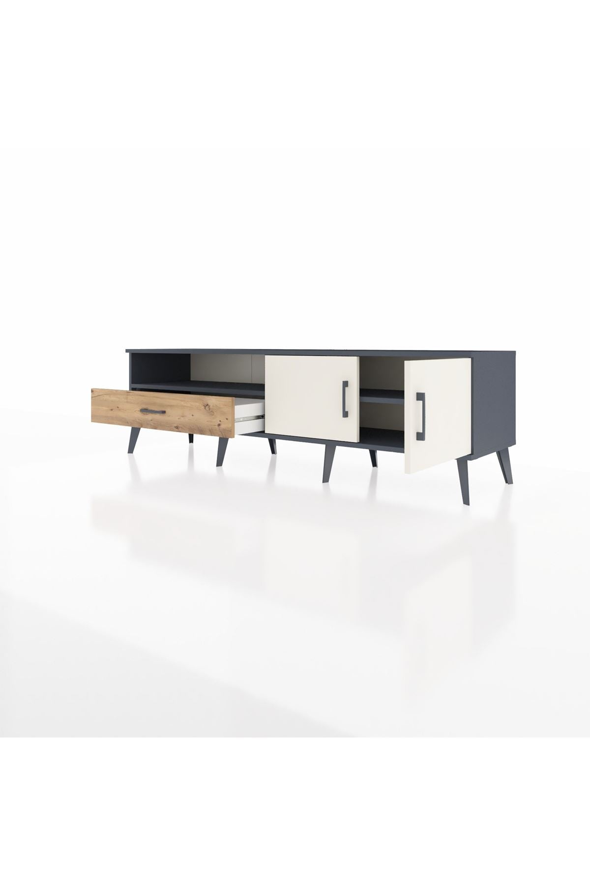 Hyperion TV Ünitesi 2 Raflı Tek Çekmeceli 2 Kapaklı 176x44x51 Antrasit-Aytaşı/Çam