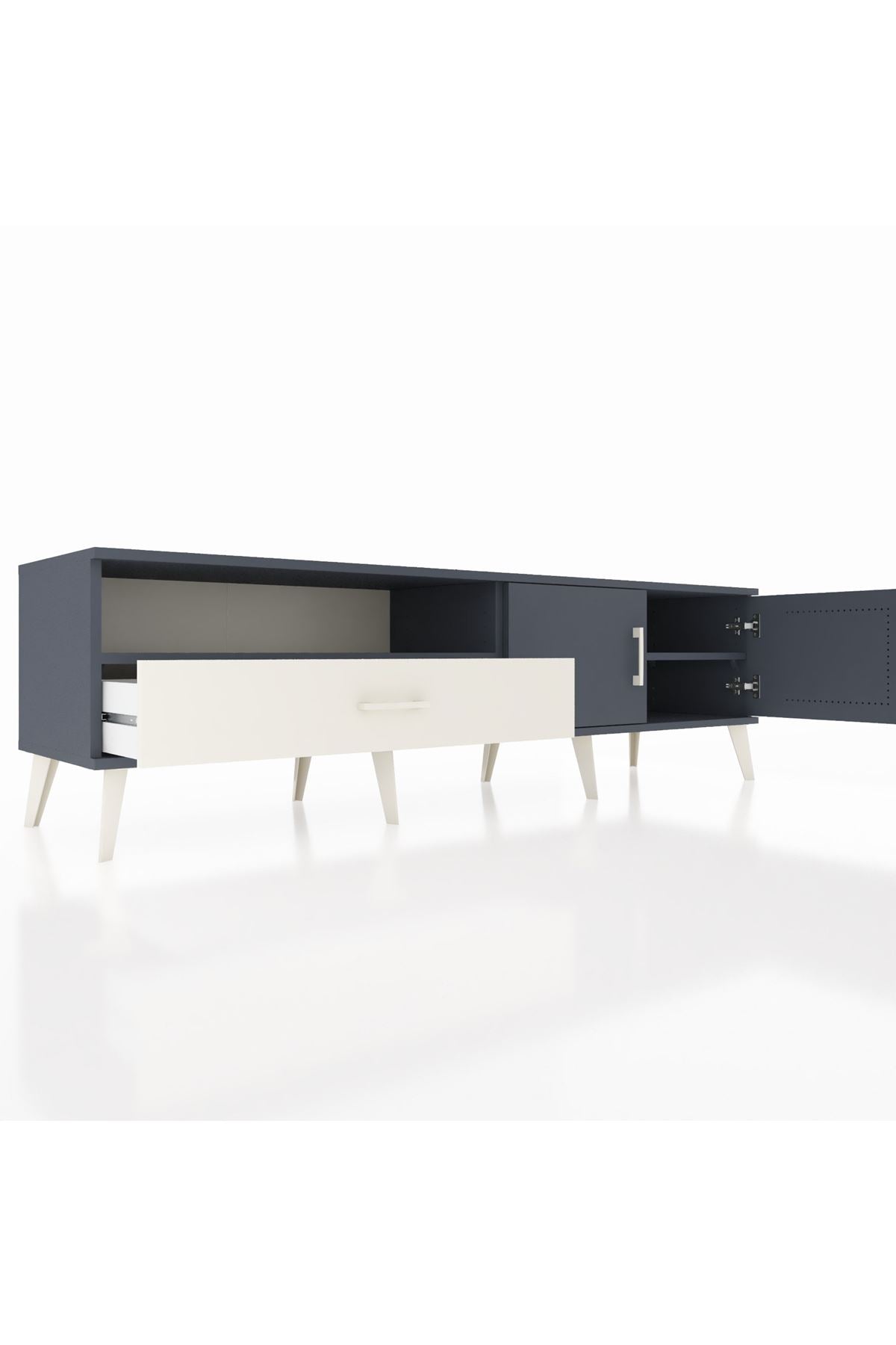 Hyperion TV Ünitesi 2 Raflı Tek Çekmeceli 2 Kapaklı 176x44x51 Antrasit-Antrasit/Aytaşı