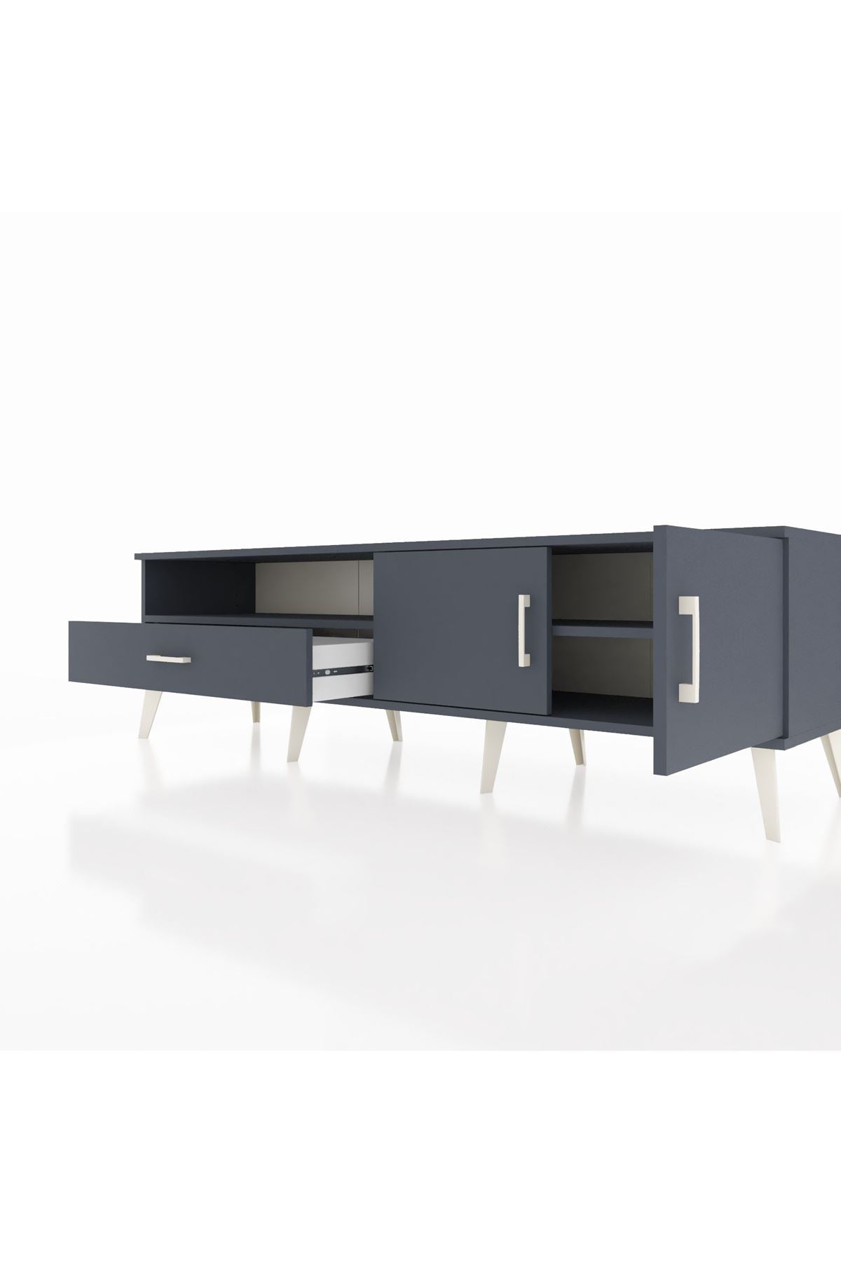 Hyperion TV Ünitesi 2 Raflı Tek Çekmeceli 2 Kapaklı 176x44x51 Antrasit-Antrasit/Antrasit