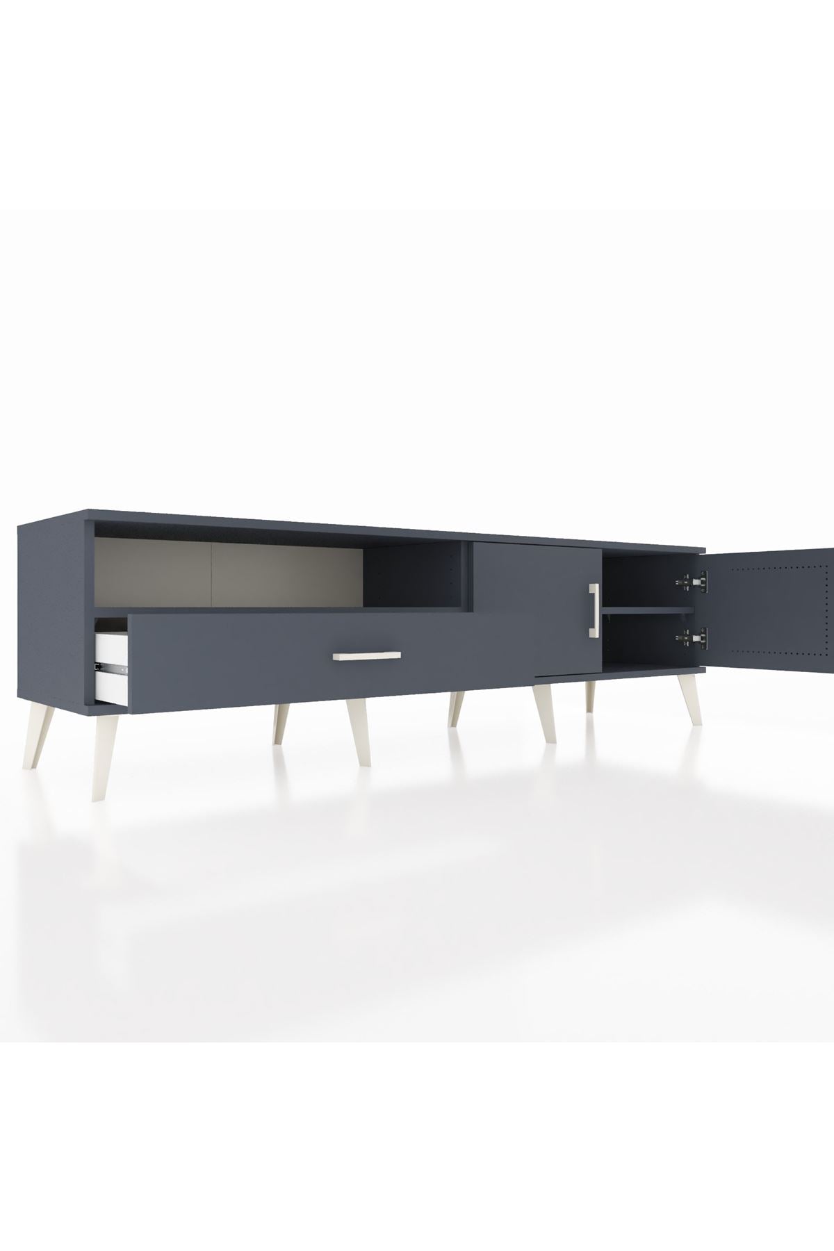 Hyperion TV Ünitesi 2 Raflı Tek Çekmeceli 2 Kapaklı 176x44x51 Antrasit-Antrasit/Antrasit