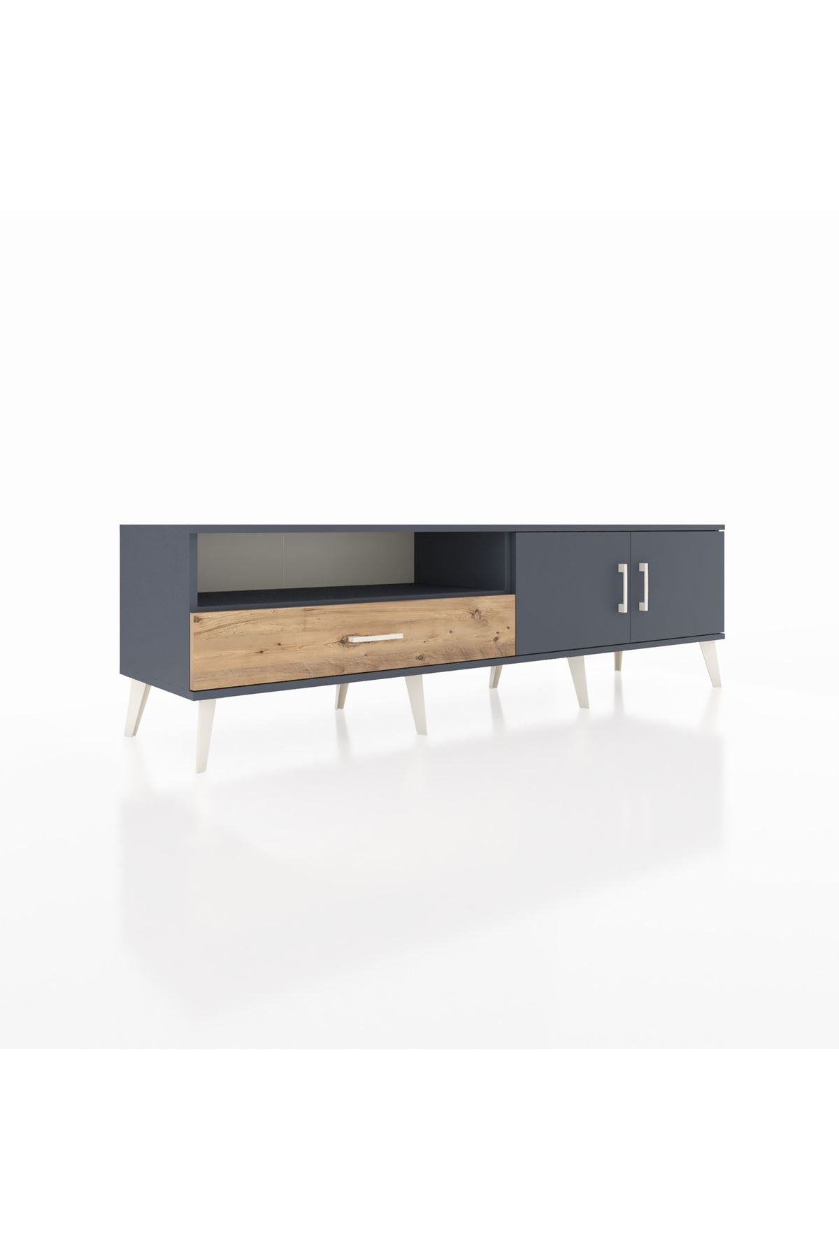 Hyperion TV Ünitesi 2 Raflı Tek Çekmeceli 2 Kapaklı 176x44x51 Antrasit-Antrasit/Çam