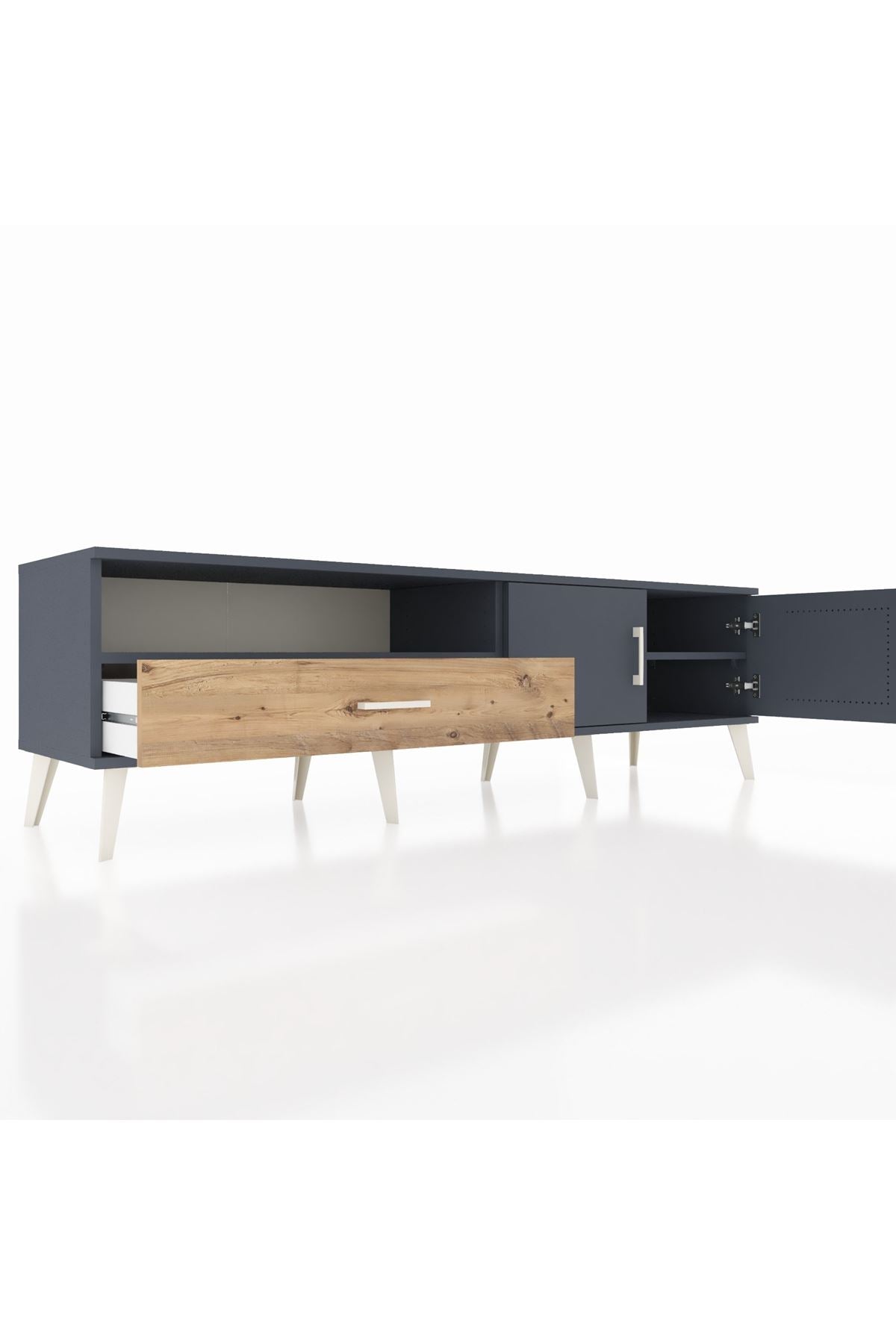 Hyperion TV Ünitesi 2 Raflı Tek Çekmeceli 2 Kapaklı 176x44x51 Antrasit-Antrasit/Çam