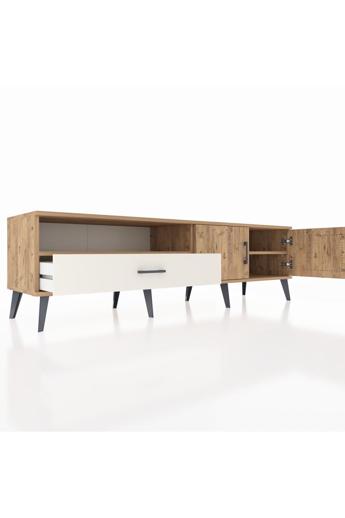 Hyperion TV Ünitesi 2 Raflı Tek Çekmeceli 2 Kapaklı 176x44x51 Çam-Çam/Aytaşı