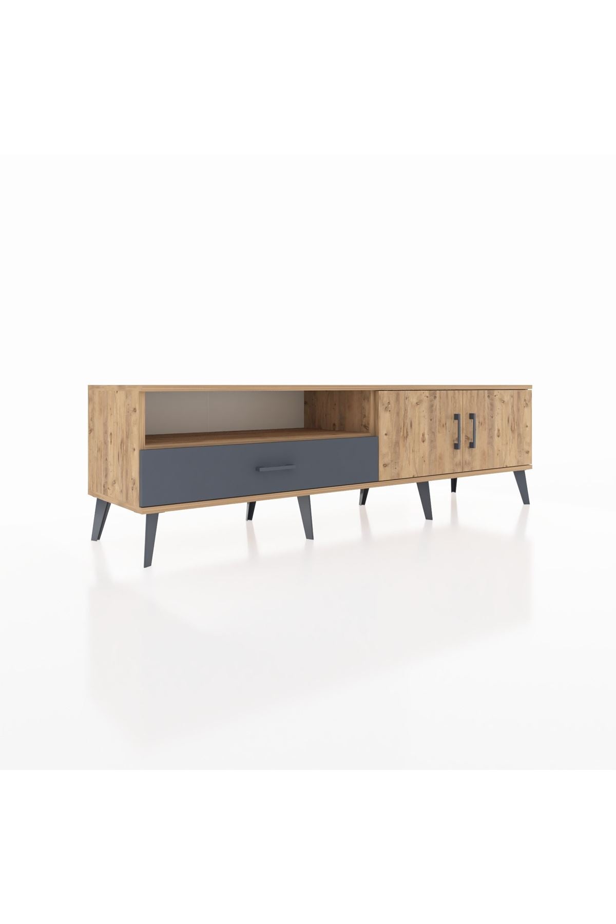 Hyperion TV Ünitesi 2 Raflı Tek Çekmeceli 2 Kapaklı 176x44x51 Çam-Çam/Antrasit