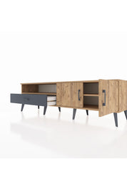 Hyperion TV Ünitesi 2 Raflı Tek Çekmeceli 2 Kapaklı 176x44x51 Çam-Çam/Antrasit