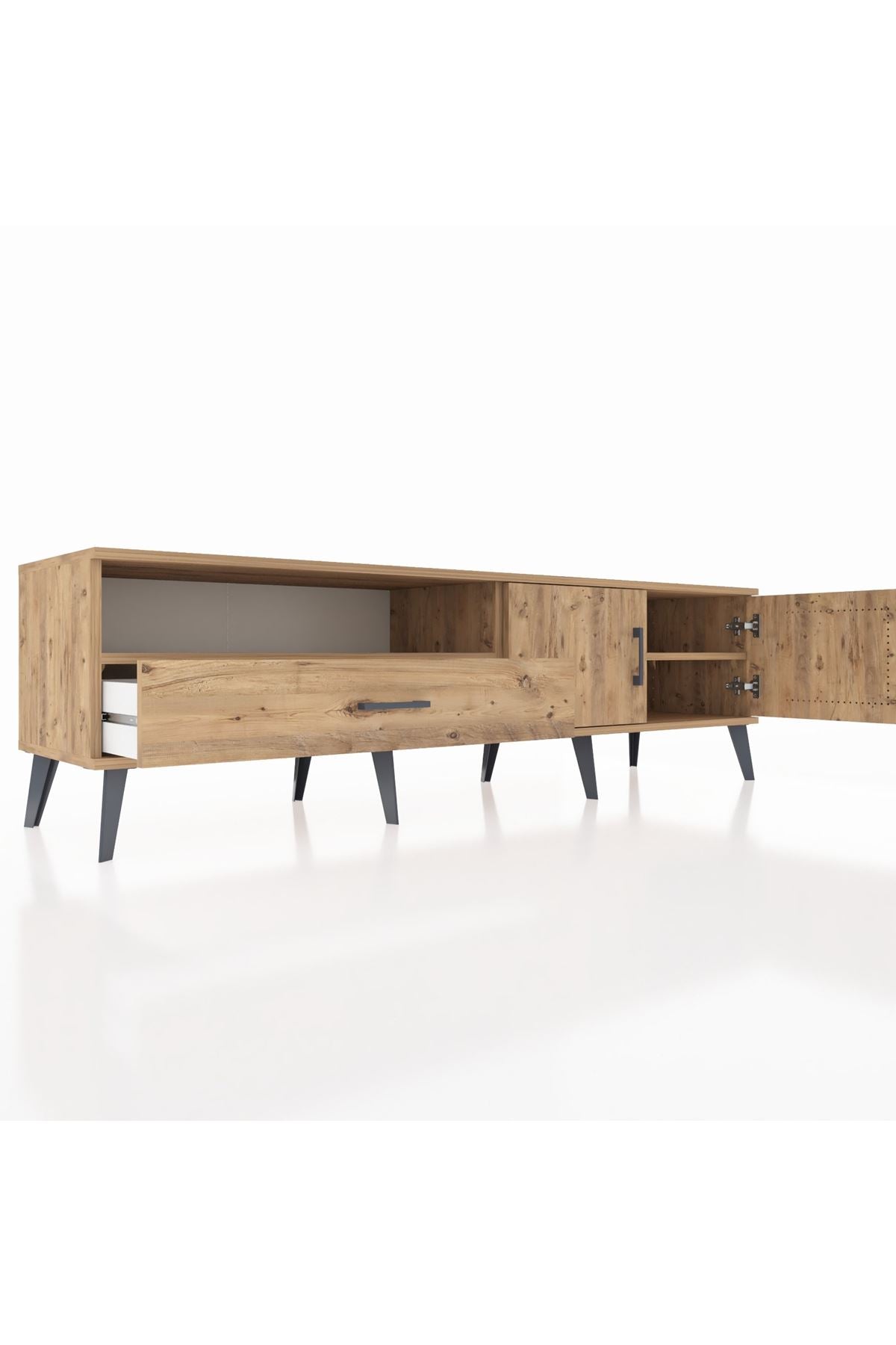 Hyperion TV Ünitesi 2 Raflı Tek Çekmeceli 2 Kapaklı 176x44x51 Çam-Çam/Çam