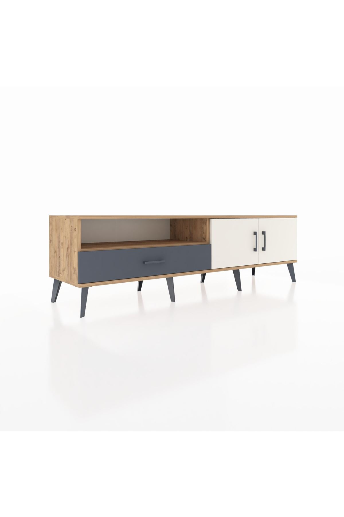 Hyperion TV Ünitesi 2 Raflı Tek Çekmeceli 2 Kapaklı 176x44x51 Çam-Aytaşı/Antrasit