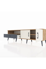 Hyperion TV Ünitesi 2 Raflı Tek Çekmeceli 2 Kapaklı 176x44x51 Çam-Aytaşı/Antrasit