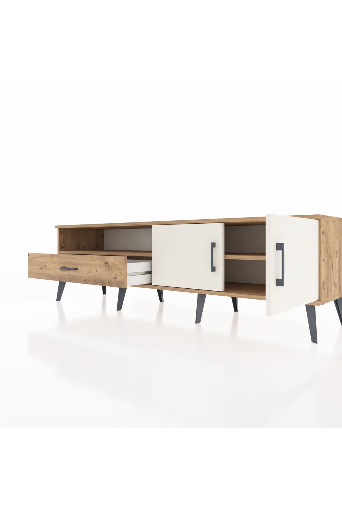 Hyperion TV Ünitesi 2 Raflı Tek Çekmeceli 2 Kapaklı 176x44x51 Çam-Aytaşı/Çam