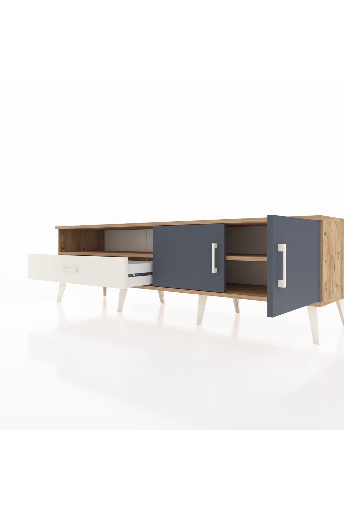 Hyperion TV Ünitesi 2 Raflı Tek Çekmeceli 2 Kapaklı 176x44x51 Çam-Antrasit/Aytaşı