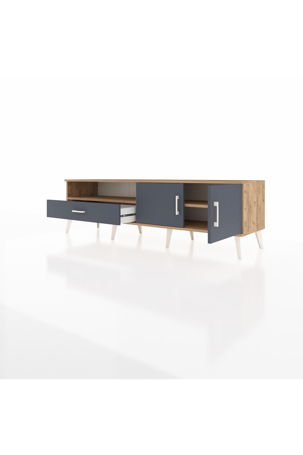 Hyperion TV Ünitesi 2 Raflı Tek Çekmeceli 2 Kapaklı 176x44x51 Çam-Antrasit/Antrasit