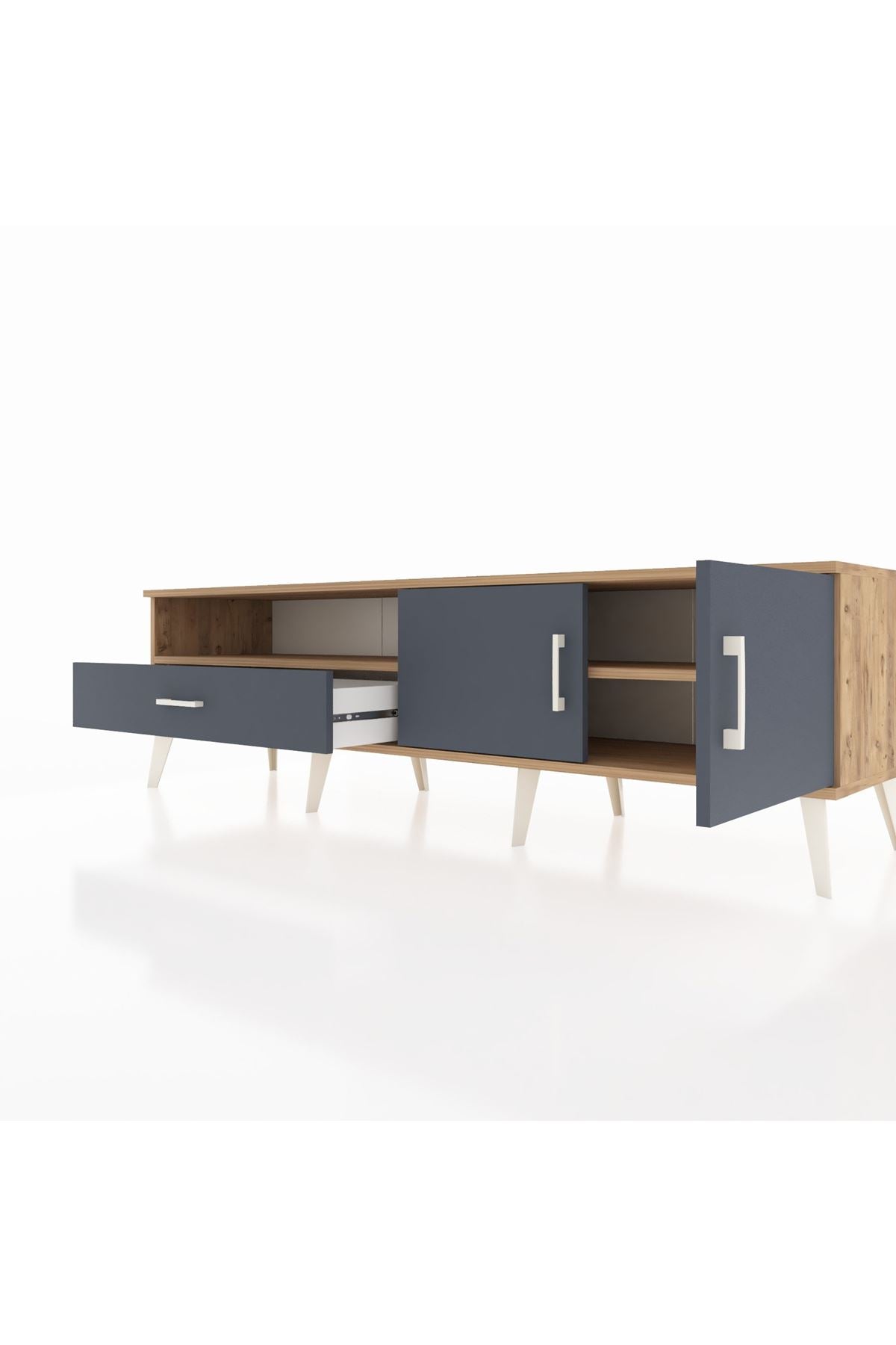 Hyperion TV Ünitesi 2 Raflı Tek Çekmeceli 2 Kapaklı 176x44x51 Çam-Antrasit/Antrasit