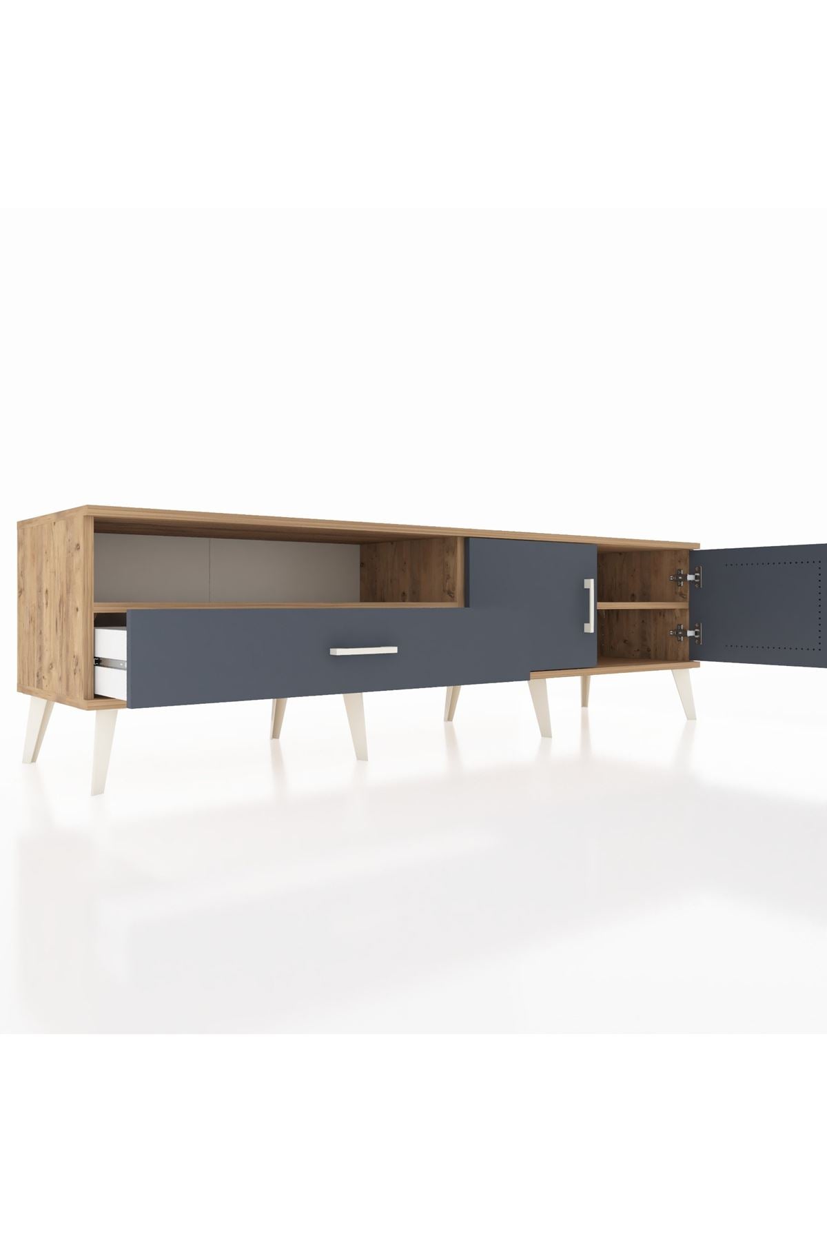 Hyperion TV Ünitesi 2 Raflı Tek Çekmeceli 2 Kapaklı 176x44x51 Çam-Antrasit/Antrasit