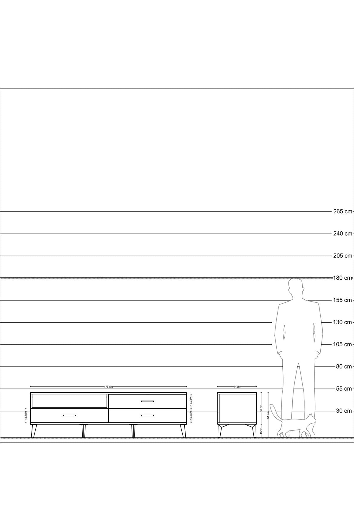 Hyperion TV Ünitesi Tek Raflı 3 Çekmeceli  176x44x51 Aytaşı-Aytaşı/Aytaşı