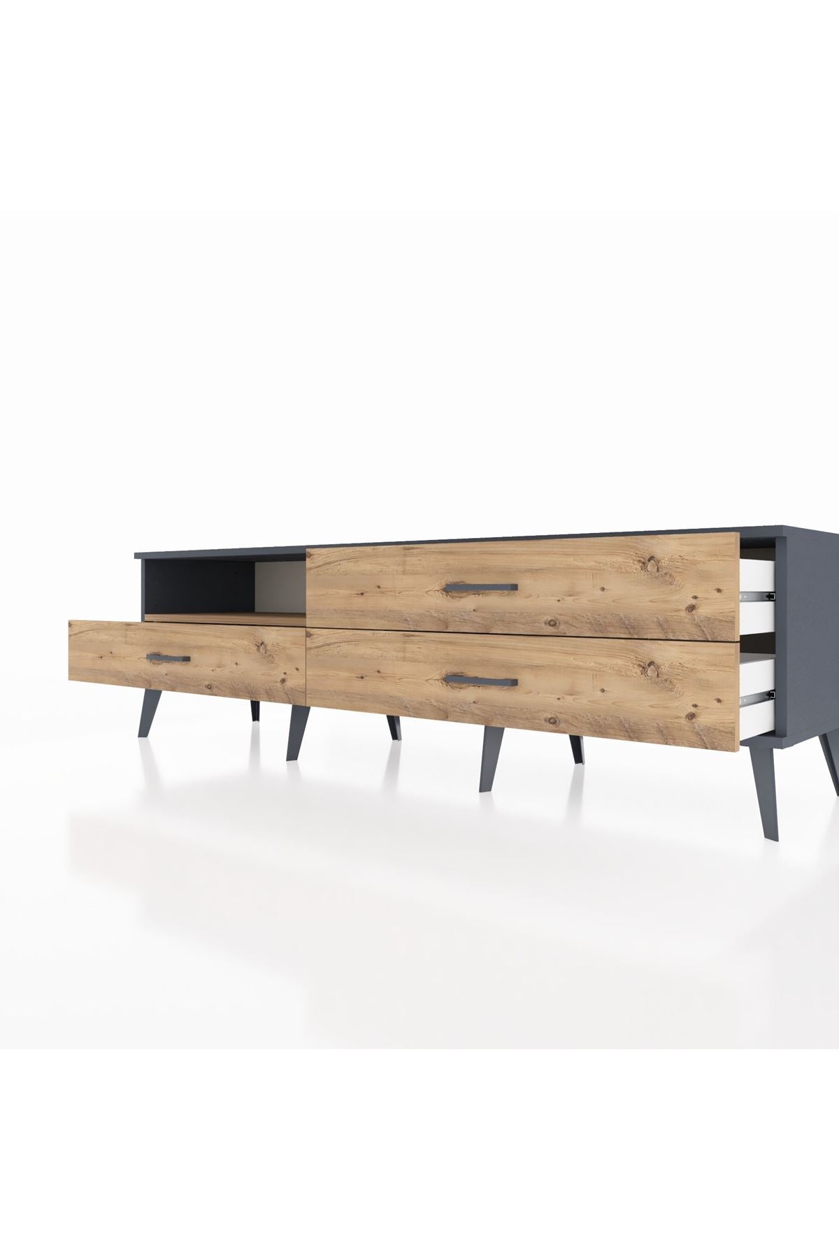 Hyperion TV Ünitesi Tek Raflı 3 Çekmeceli  176x44x51 Antrasit-Çam/Çam