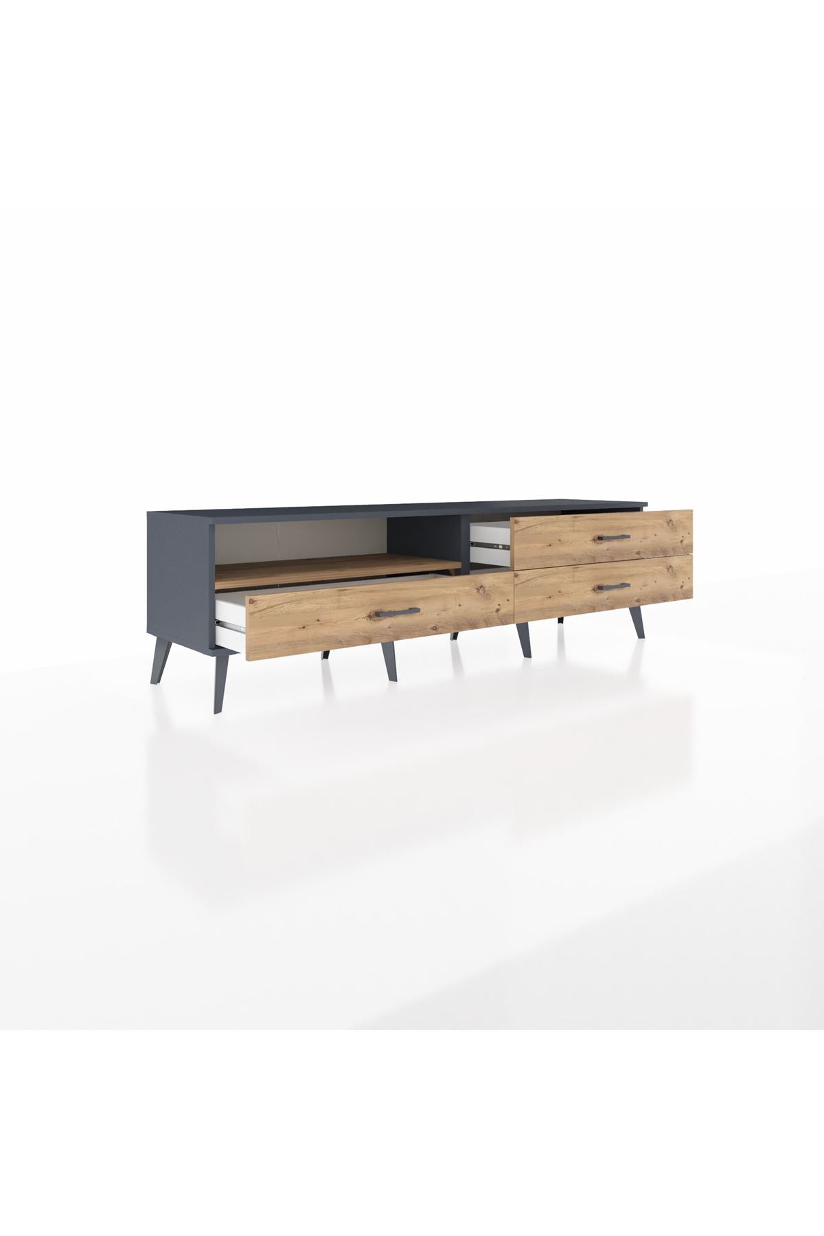 Hyperion TV Ünitesi Tek Raflı 3 Çekmeceli  176x44x51 Antrasit-Çam/Çam