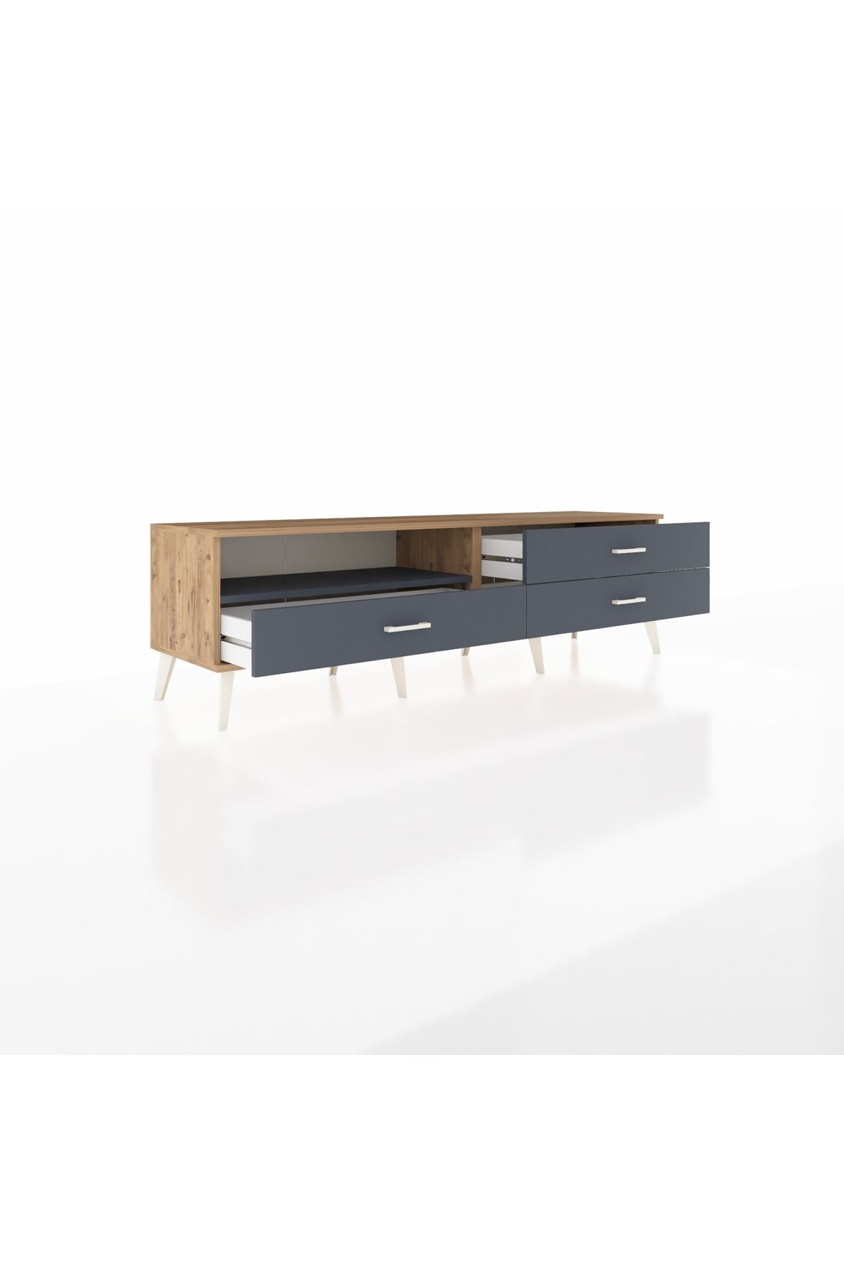 Hyperion TV Ünitesi Tek Raflı 3 Çekmeceli  176x44x51 Çam-Antrasit/Antrasit