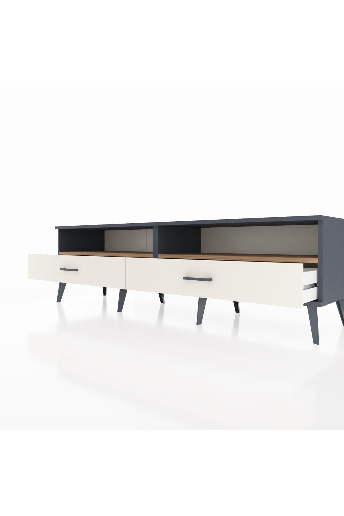 Hyperion TV Ünitesi 2 Raflı 2 Çekmeceli  176x44x51 Antrasit-Çam/Aytaşı