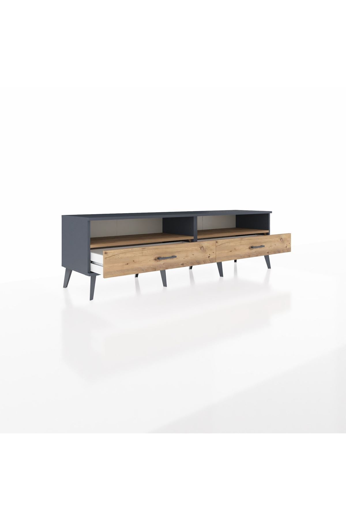 Hyperion TV Ünitesi 2 Raflı 2 Çekmeceli  176x44x51 Antrasit-Çam/Çam