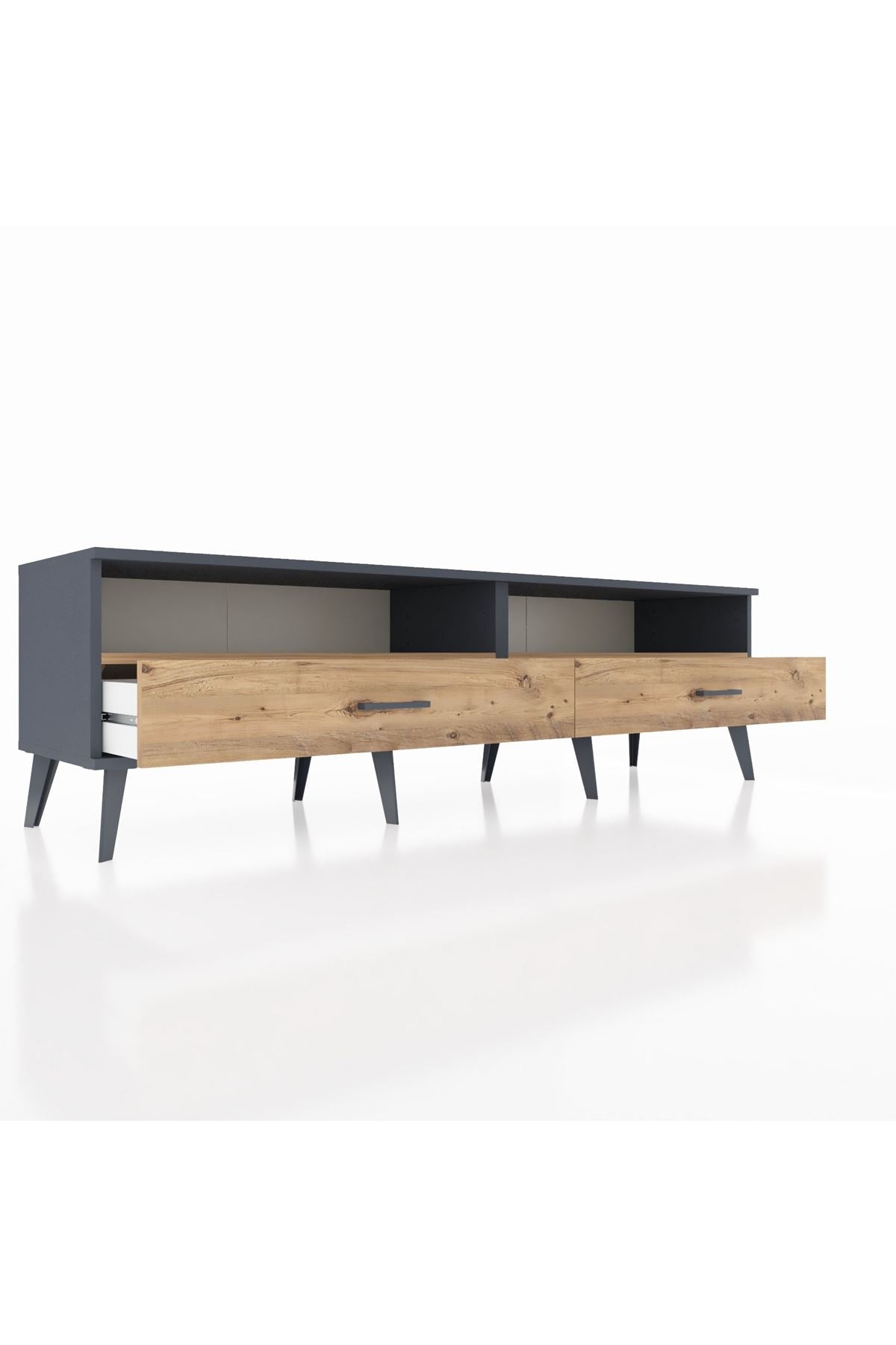 Hyperion TV Ünitesi 2 Raflı 2 Çekmeceli  176x44x51 Antrasit-Çam/Çam