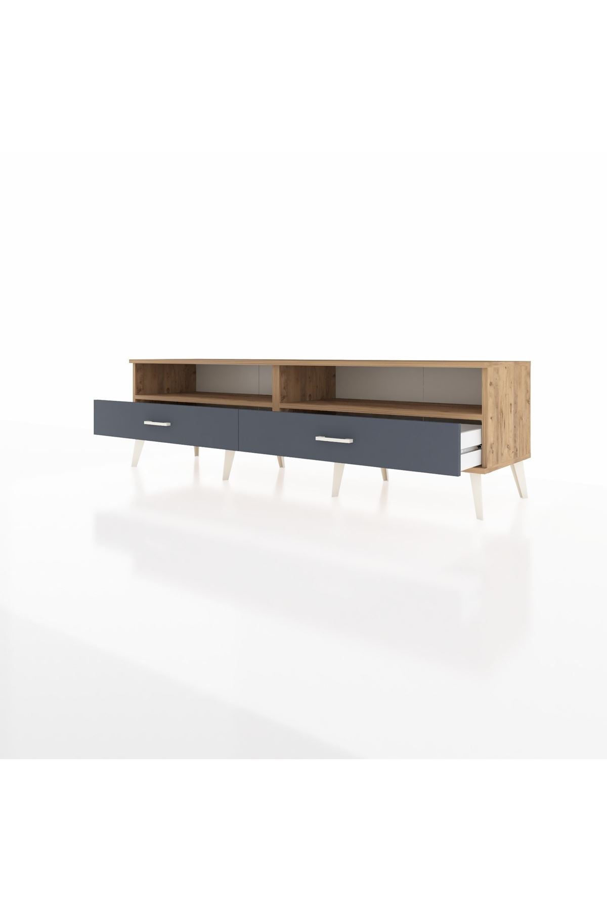 Hyperion TV Ünitesi 2 Raflı 2 Çekmeceli  176x44x51 Çam-Çam/Antrasit