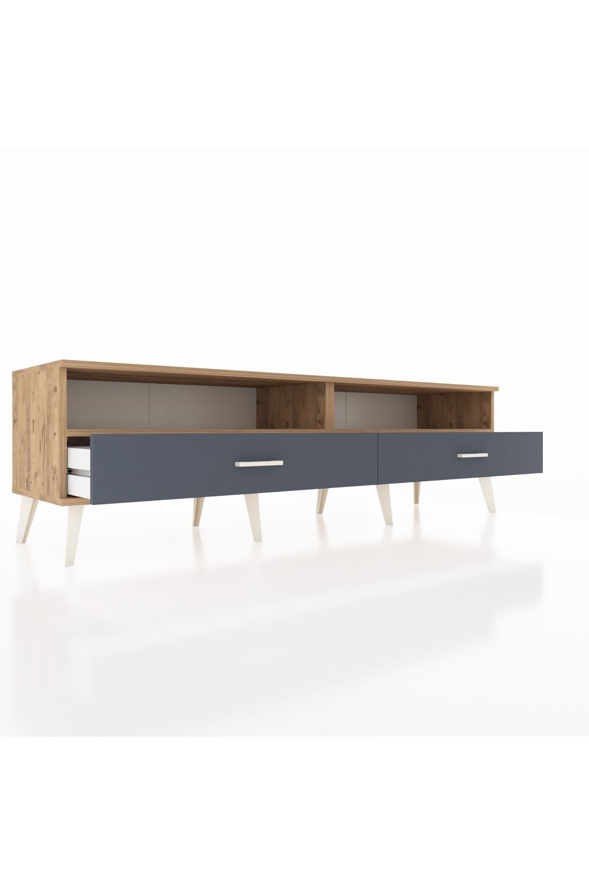 Hyperion TV Ünitesi 2 Raflı 2 Çekmeceli  176x44x51 Çam-Çam/Antrasit