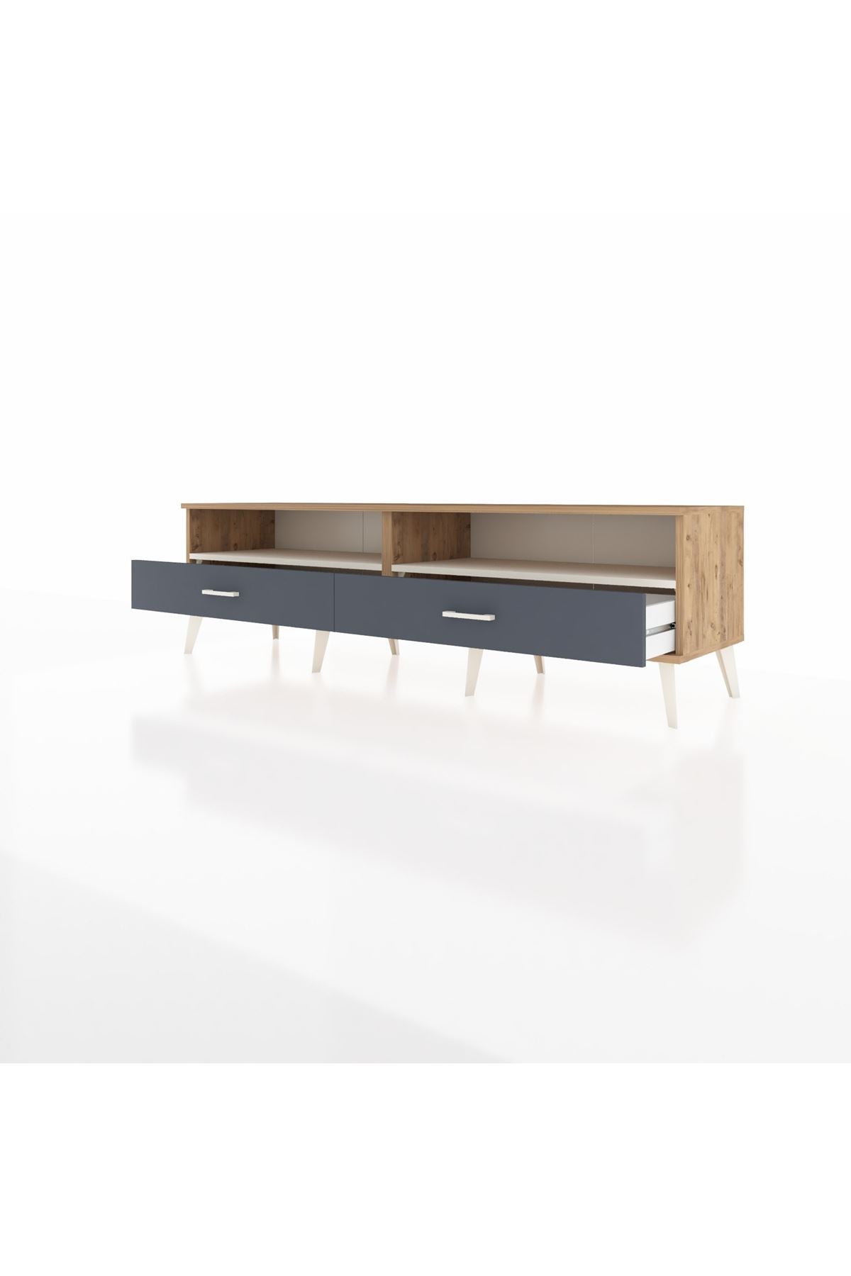 Hyperion TV Ünitesi 2 Raflı 2 Çekmeceli  176x44x51 Çam-Aytaşı/Antrasit