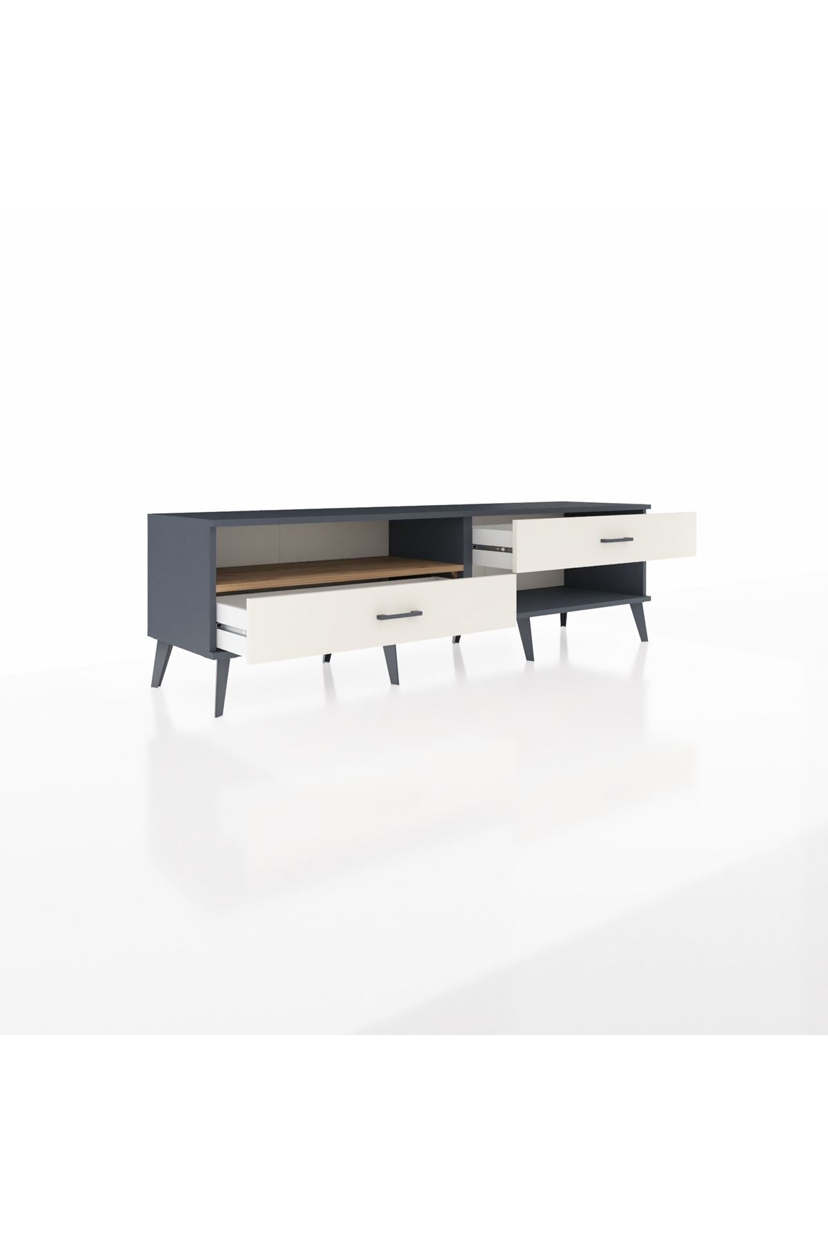 Hyperion TV Ünitesi Tek Raflı 2 Çekmeceli  176x44x51 Antrasit-Çam/Aytaşı