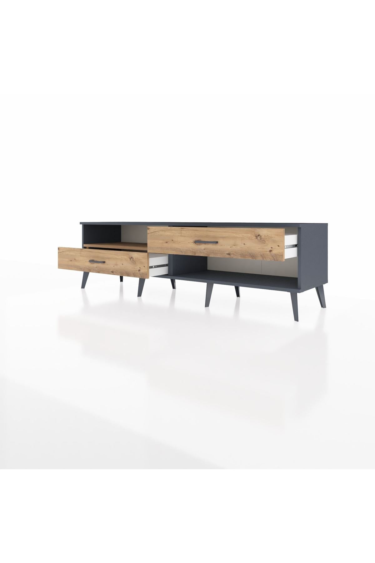 Hyperion TV Ünitesi Tek Raflı 2 Çekmeceli  176x44x51 Antrasit-Çam/Çam