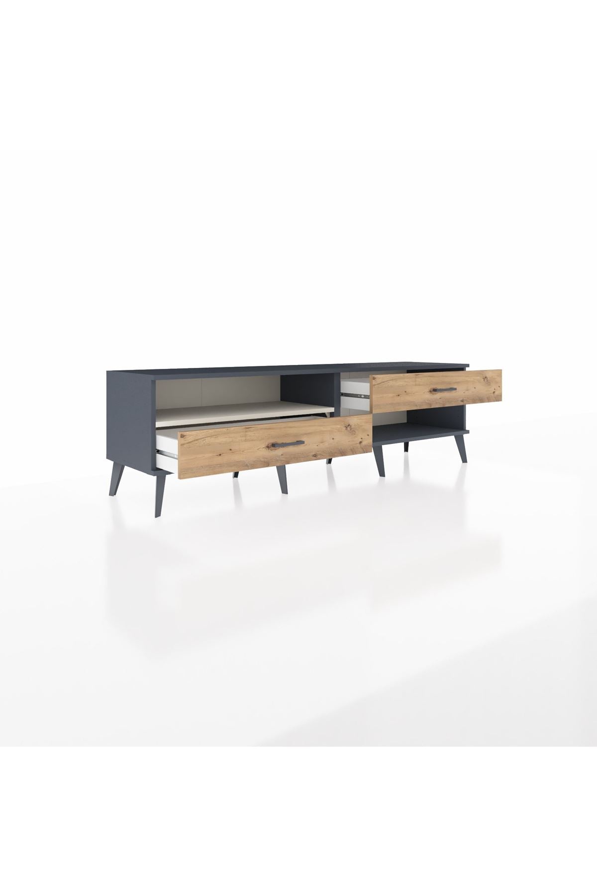 Hyperion TV Ünitesi Tek Raflı 2 Çekmeceli  176x44x51 Antrasit-Aytaşı/Çam