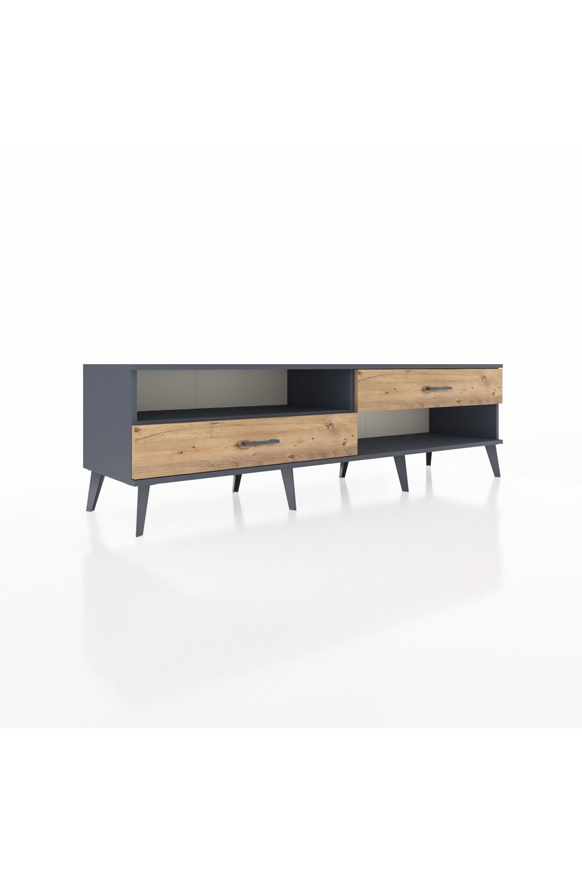 Hyperion TV Ünitesi Tek Raflı 2 Çekmeceli  176x44x51 Antrasit-Antrasit/Çam