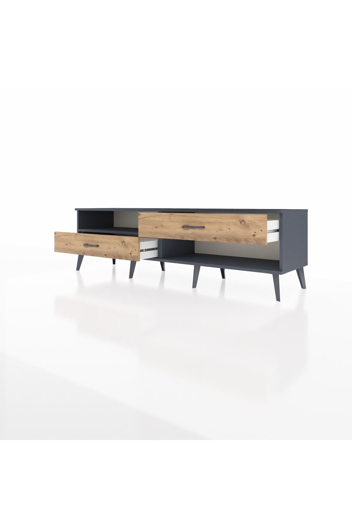 Hyperion TV Ünitesi Tek Raflı 2 Çekmeceli  176x44x51 Antrasit-Antrasit/Çam