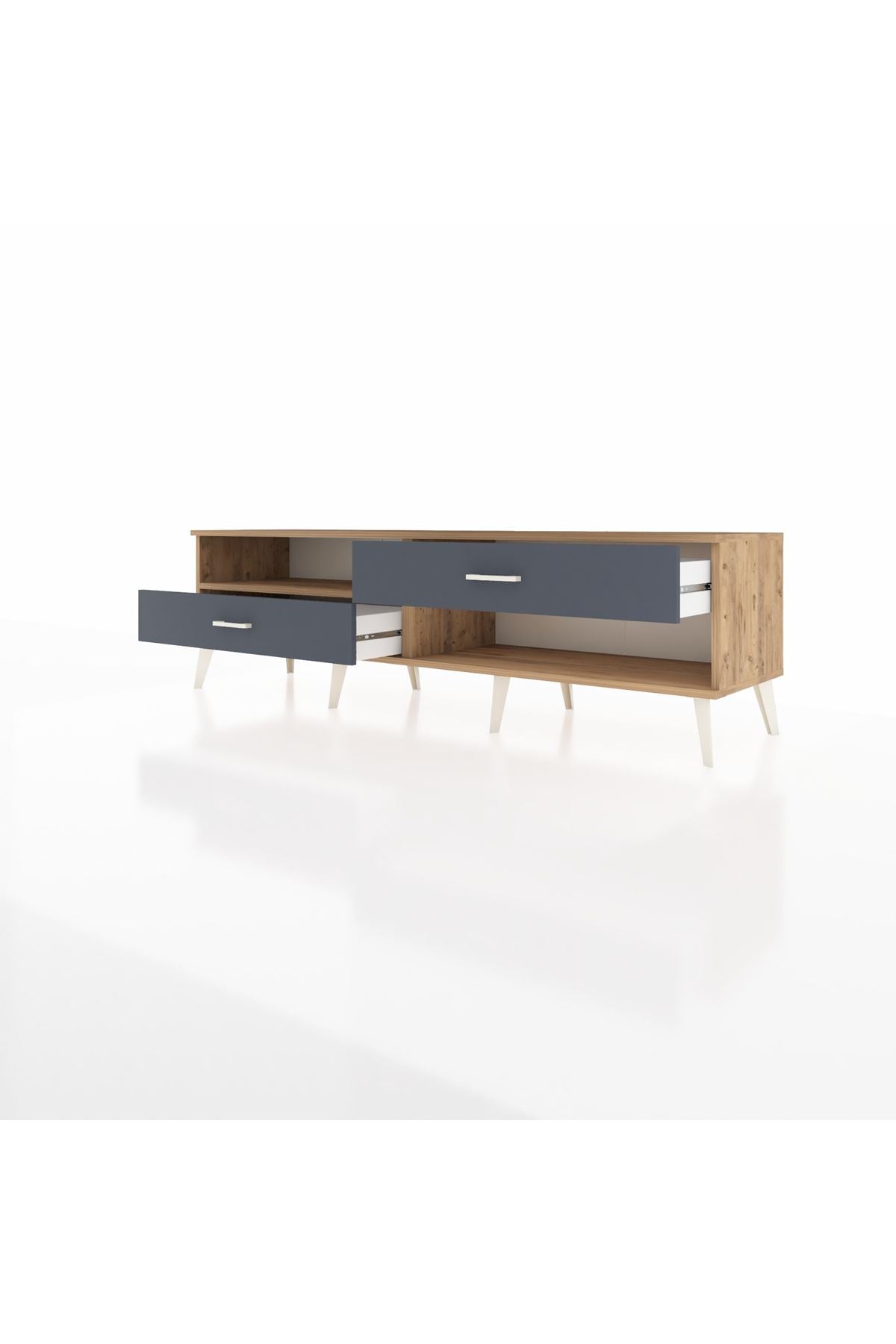 Hyperion TV Ünitesi Tek Raflı 2 Çekmeceli  176x44x51 Çam-Çam/Antrasit