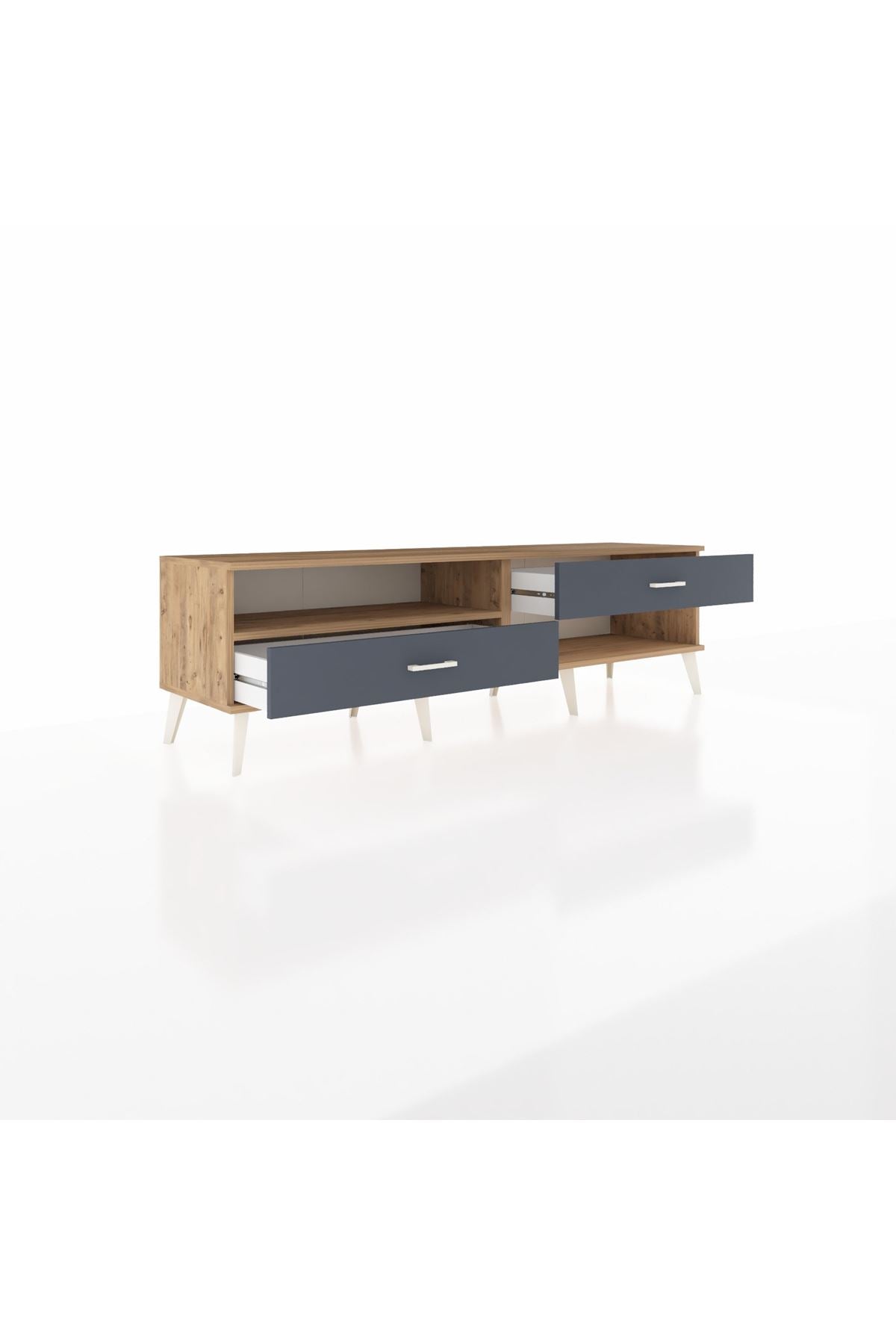 Hyperion TV Ünitesi Tek Raflı 2 Çekmeceli  176x44x51 Çam-Çam/Antrasit