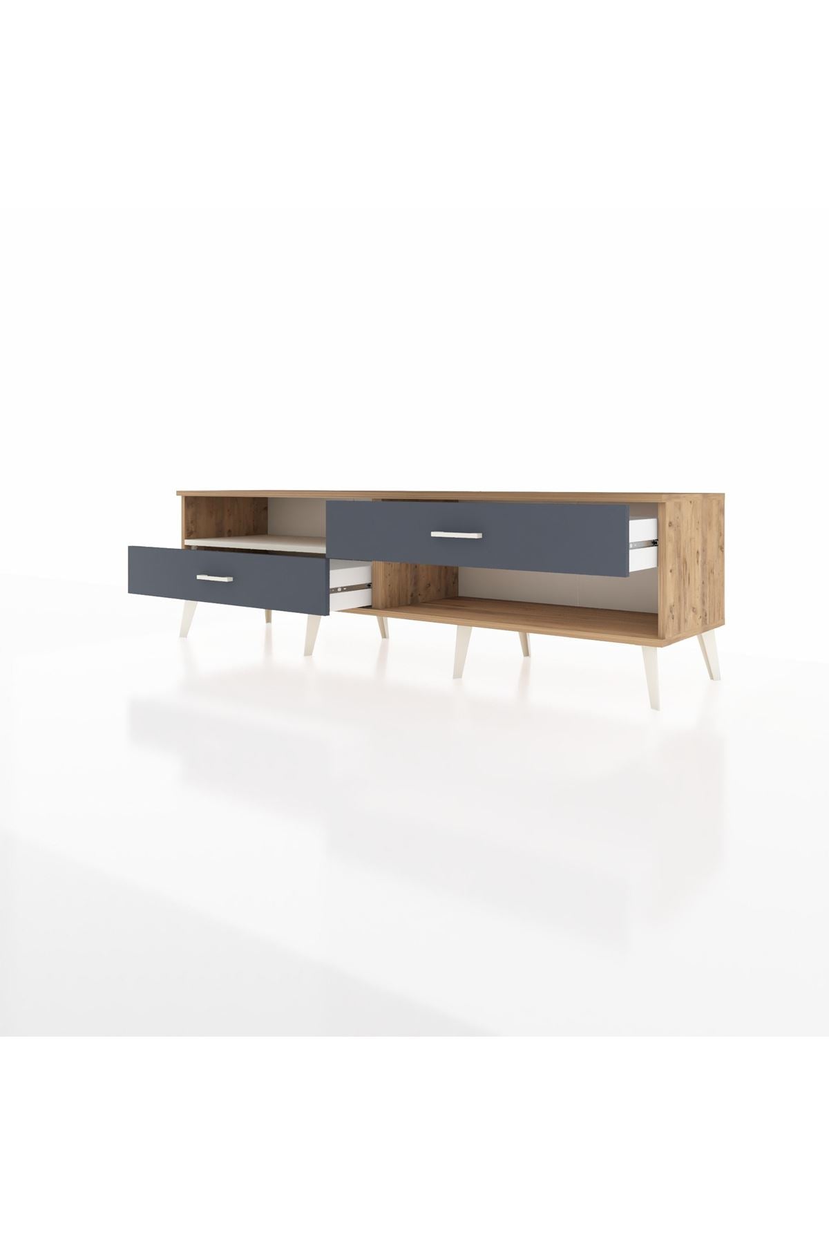 Hyperion TV Ünitesi Tek Raflı 2 Çekmeceli  176x44x51 Çam-Aytaşı/Antrasit