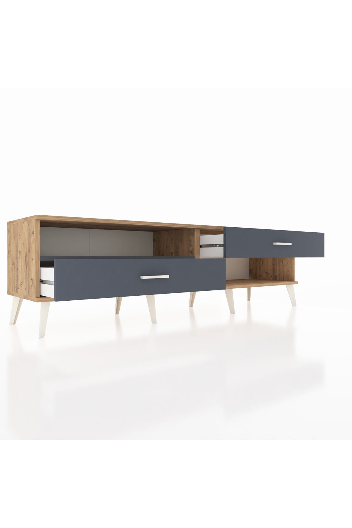 Hyperion TV Ünitesi Tek Raflı 2 Çekmeceli  176x44x51 Çam-Antrasit/Antrasit